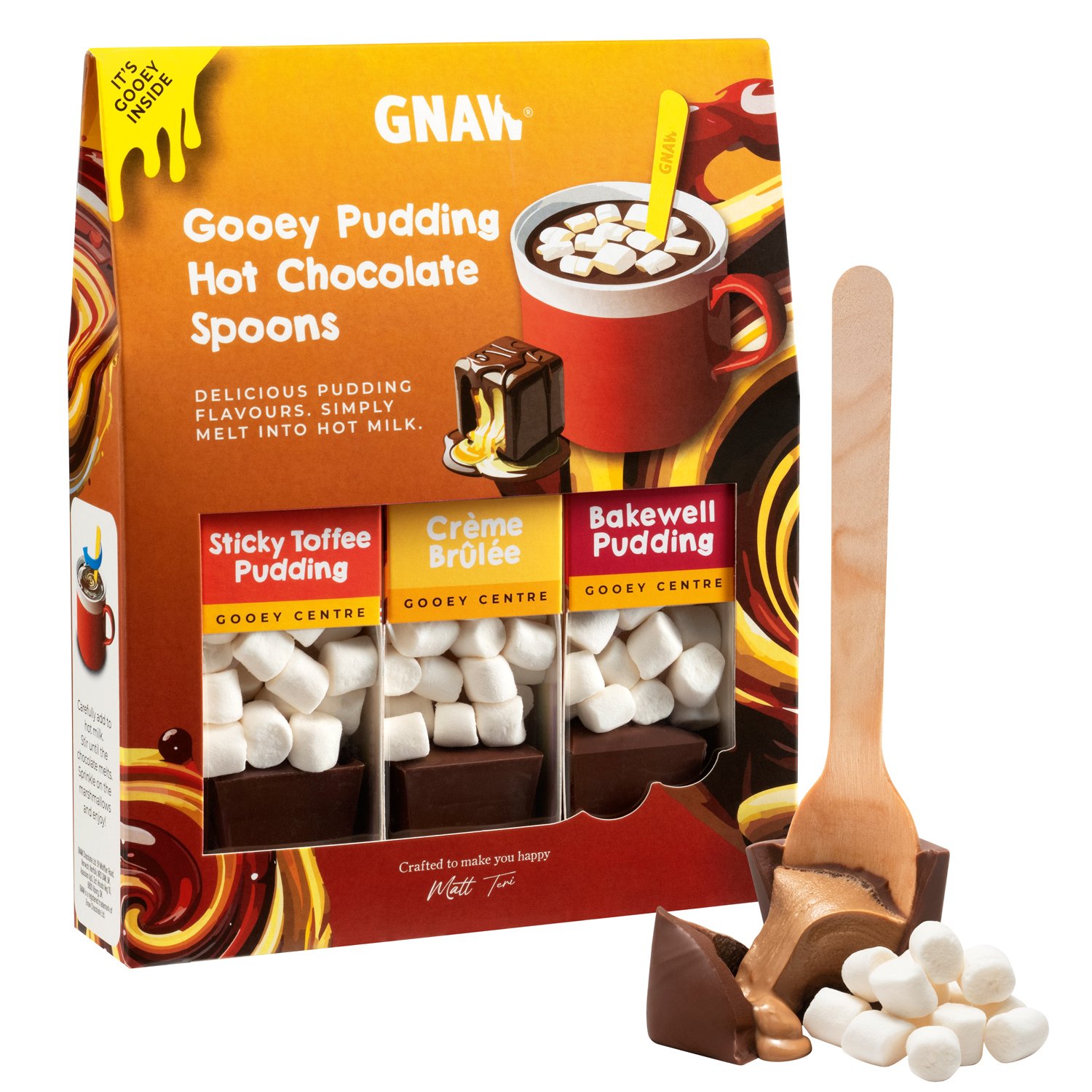 Gnaw gooey pudding hot chocolate spoons gift set - VAT FREE 6x120g