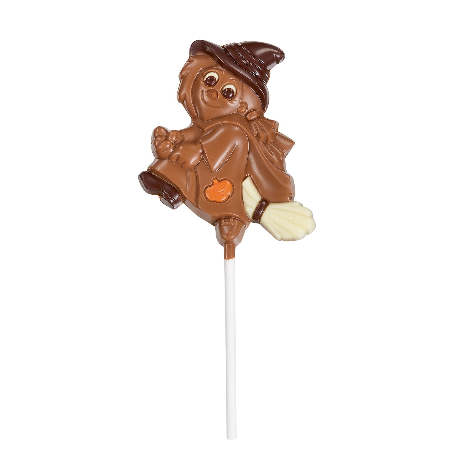 Decorated solid milk chocolate happy witch lolly 24x30g