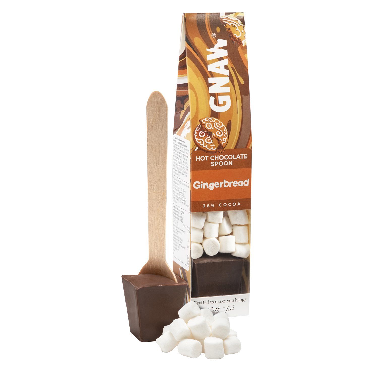Gnaw milk choc gingerbread hot choc spoon with mallows - VAT FREE 15x40g