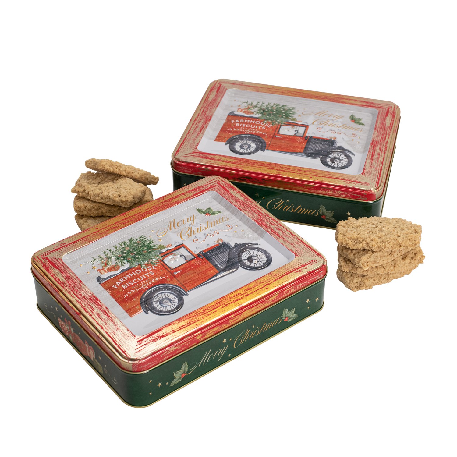 Christmas vintage van rectangular tin of oat flip biscuits - VAT FREE 6x400g