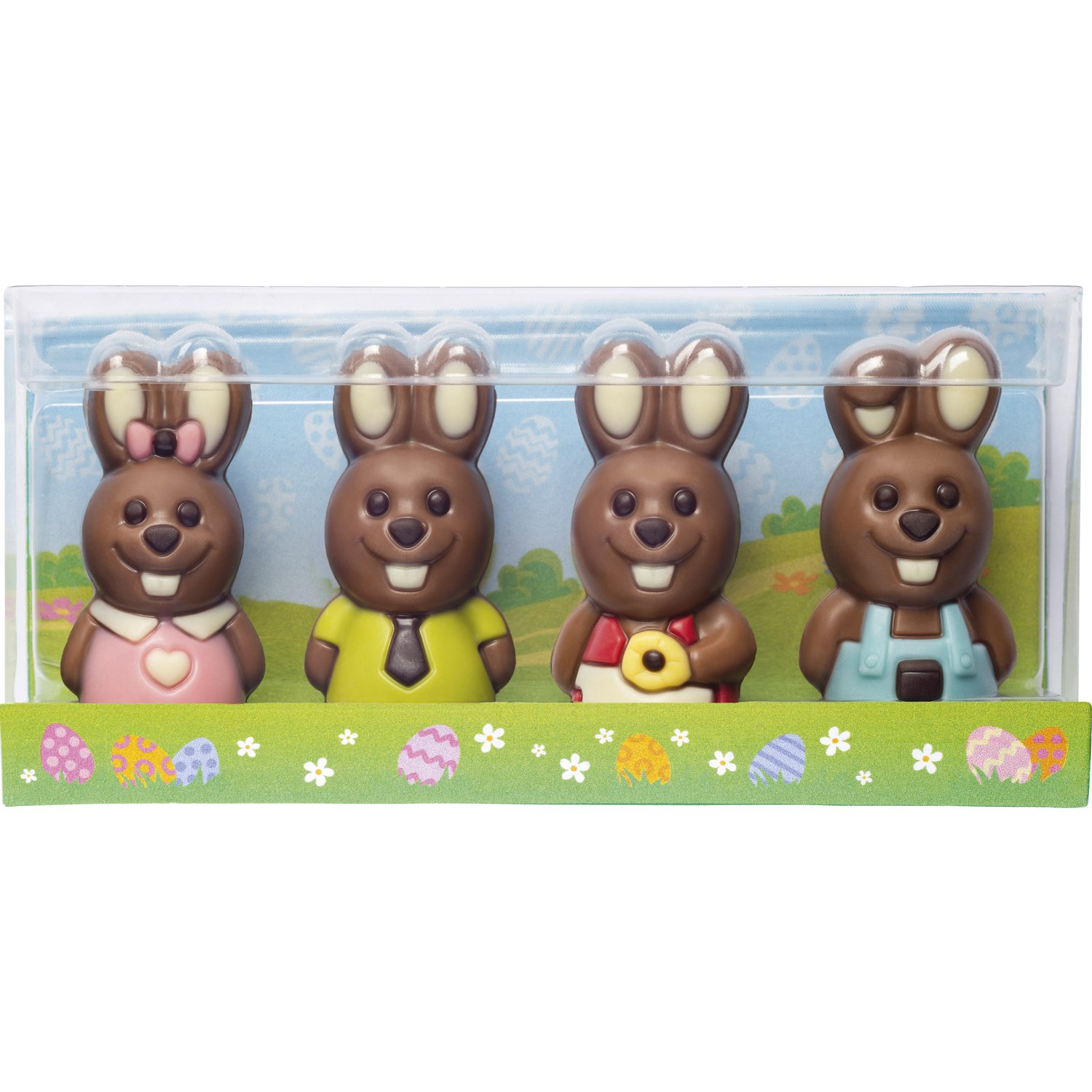 Decorated milk choc mini Easter bunnies in gift box - 65mm high - 9x40g