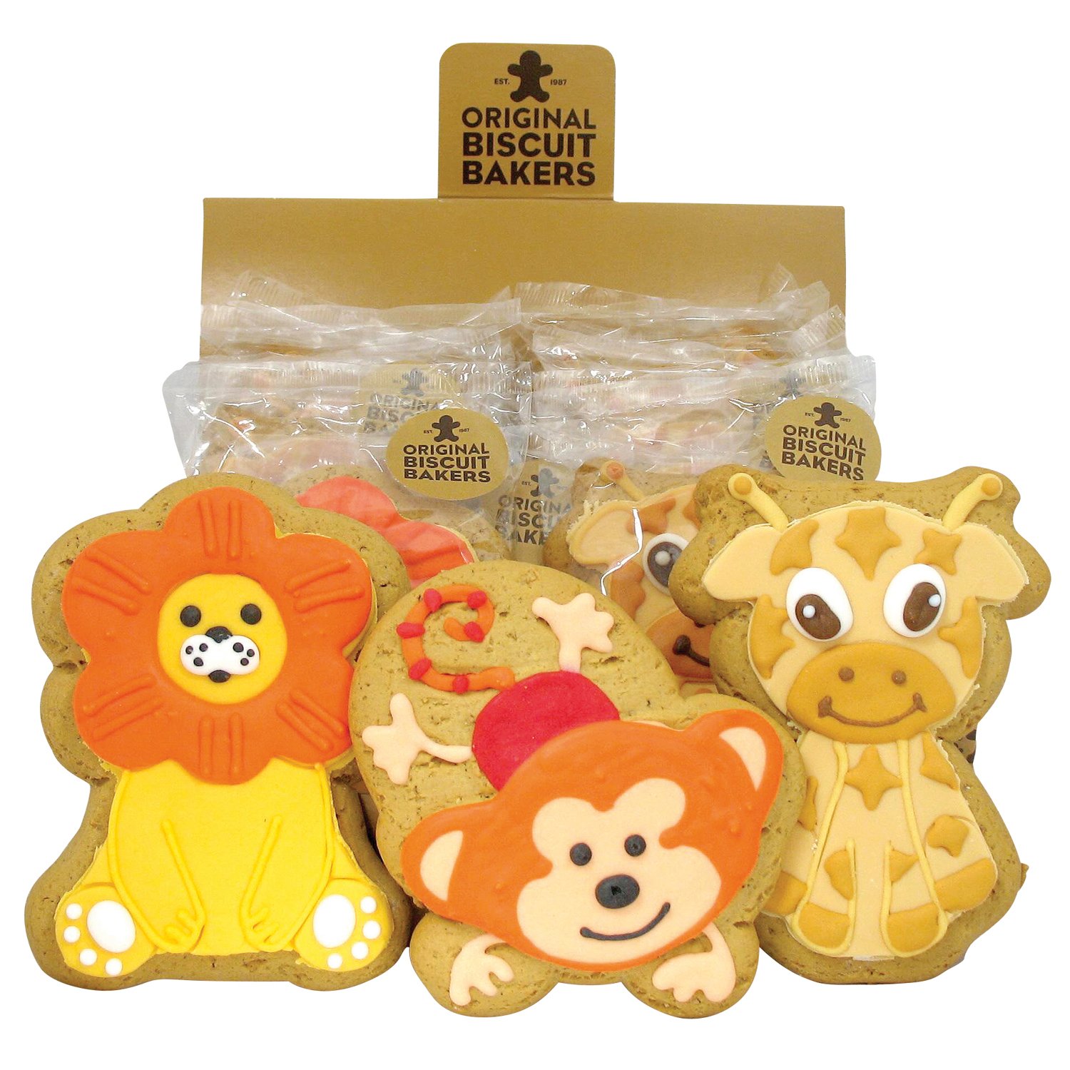 Assorted Safari shaped iced gingerbread biscuits display - VAT FREE x 12pcs