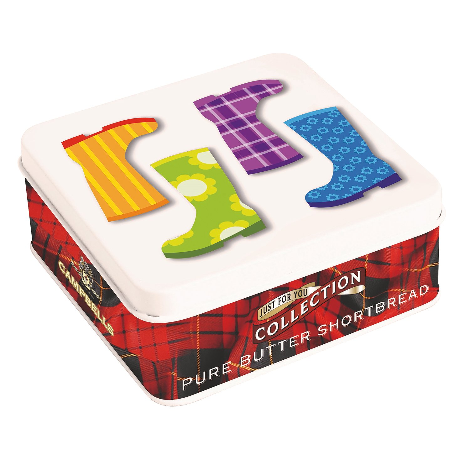 Colourful wellingtons tin of shortbread fingers - VAT FREE 12x90g