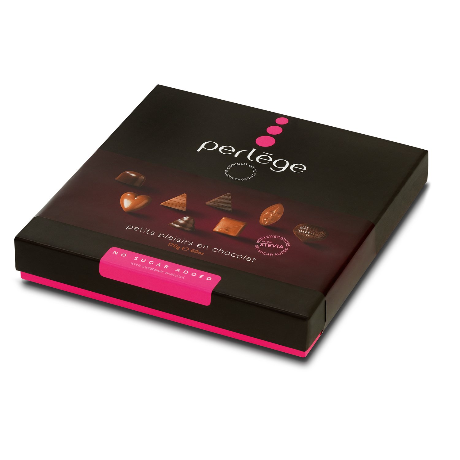 Perl�ge luxury rigid box of Belgian chocolates with Stevia 6x170g