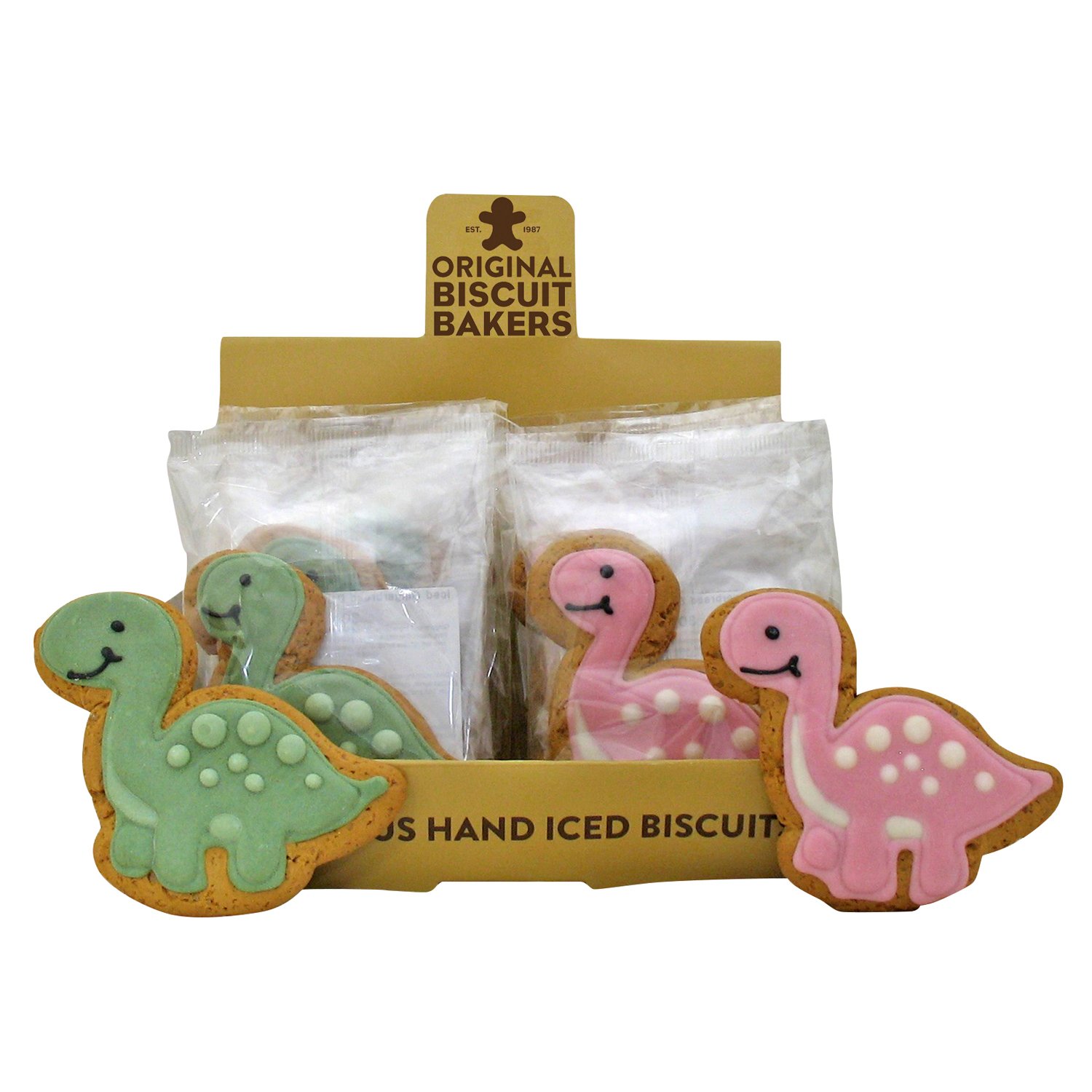 Dinosaur shaped iced gingerbread biscuits display - VAT FREE x 18pcs