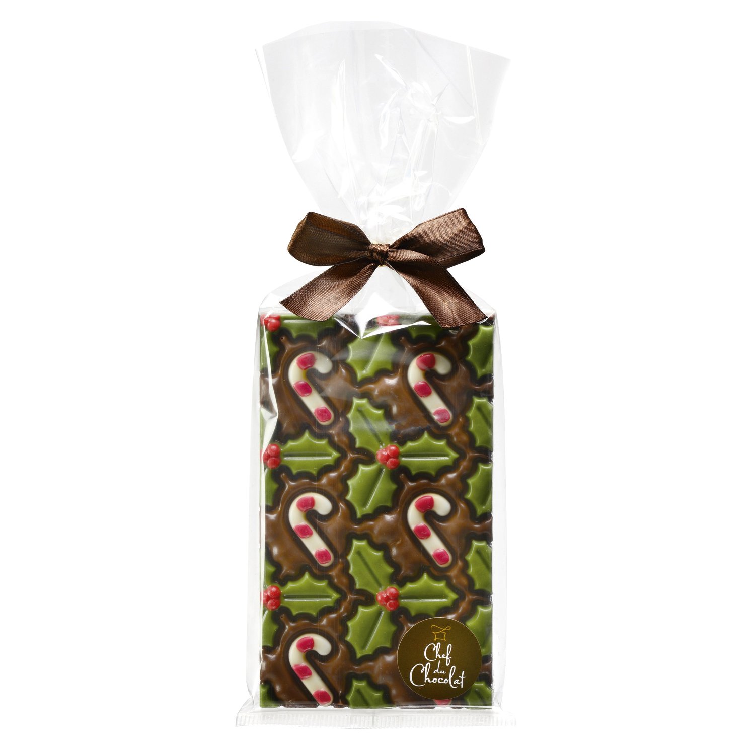 Decorated milk chocolate bar with candy canes design in cello bag - 8x150g