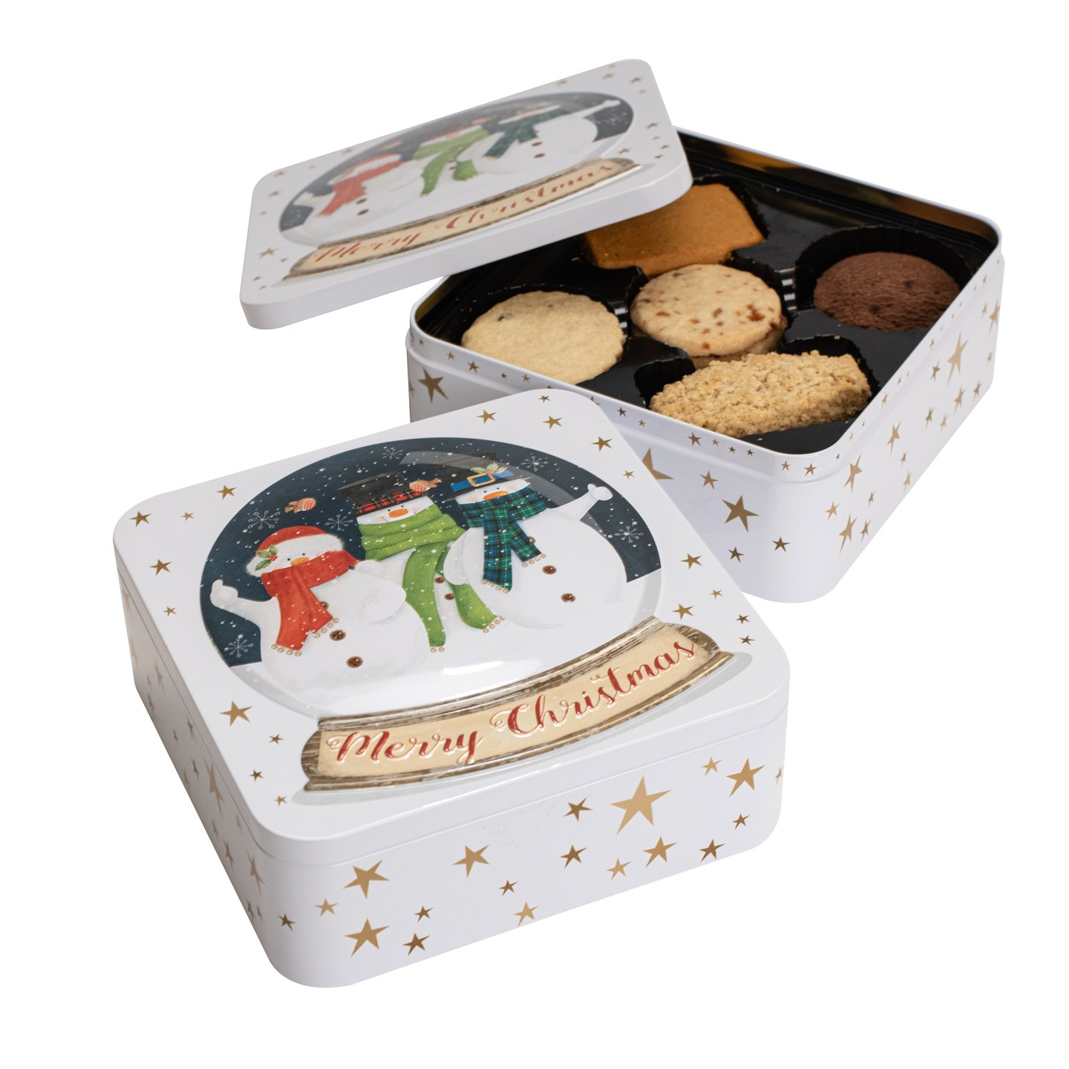 Christmas snow globe square tin of assorted biscuits - VAT FREE 8x400g