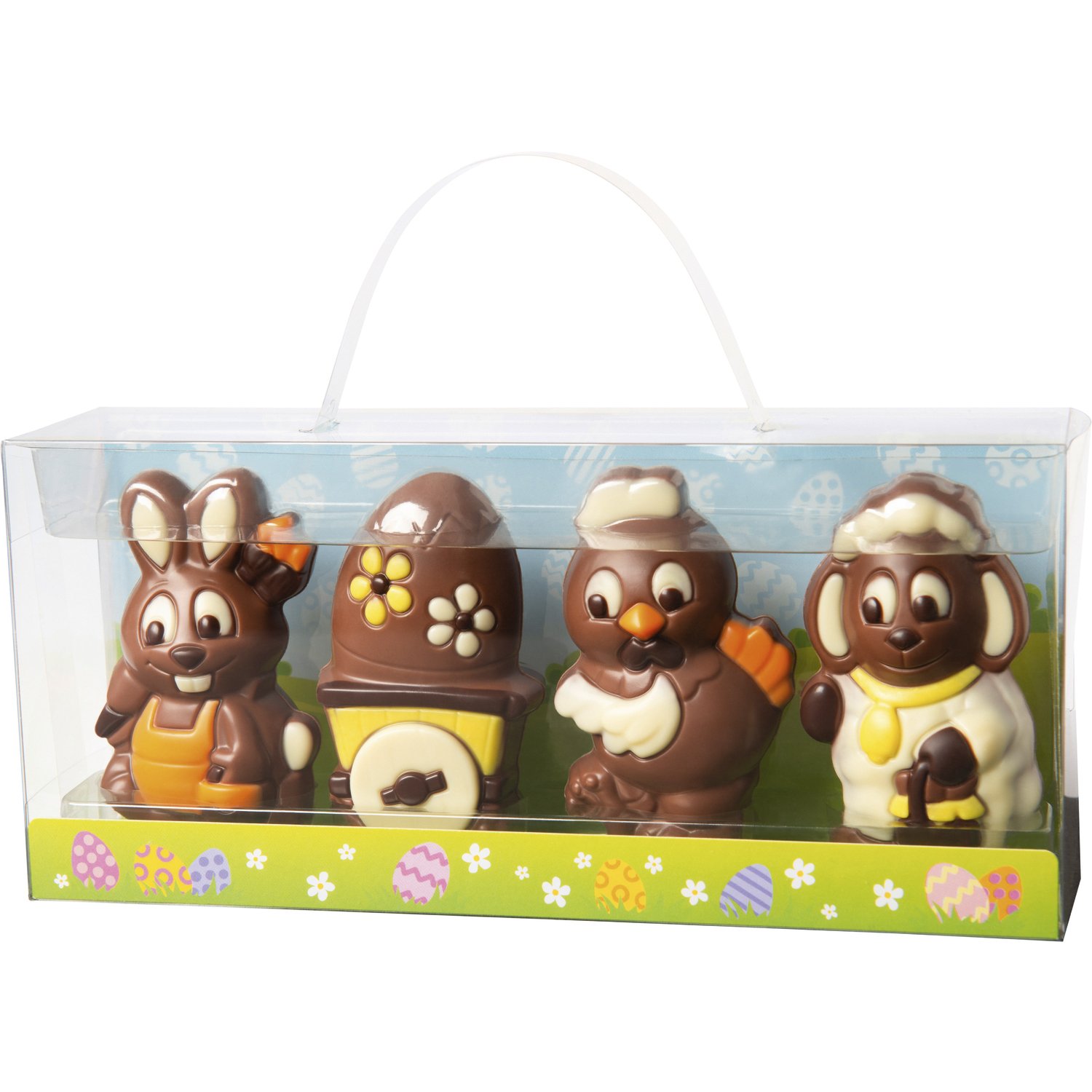Decorated milk choc Easter figures in gift box - 204mm long - 6x120g