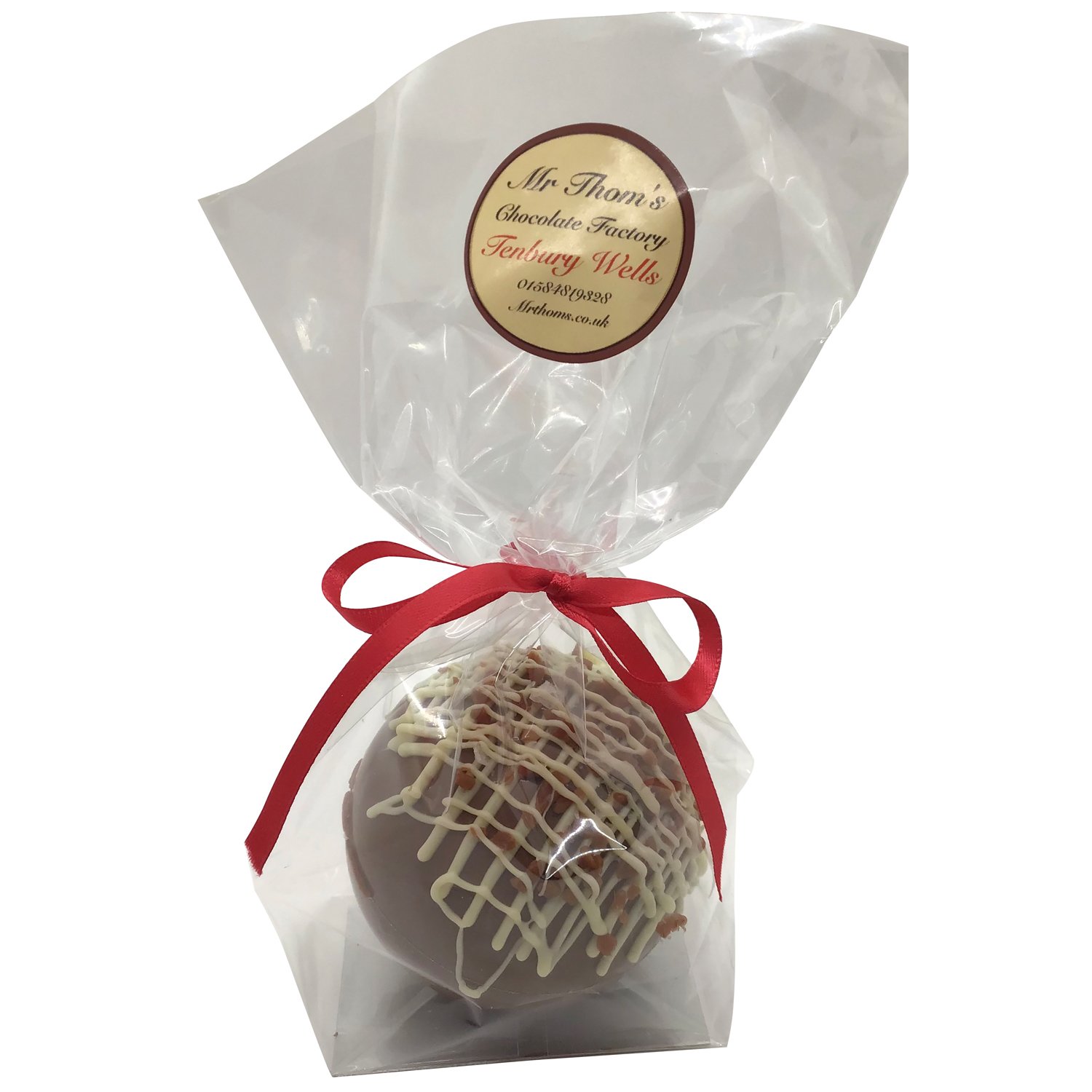 Salted caramel decorated hollow milk chocolate baubles in cello bag 10x80g