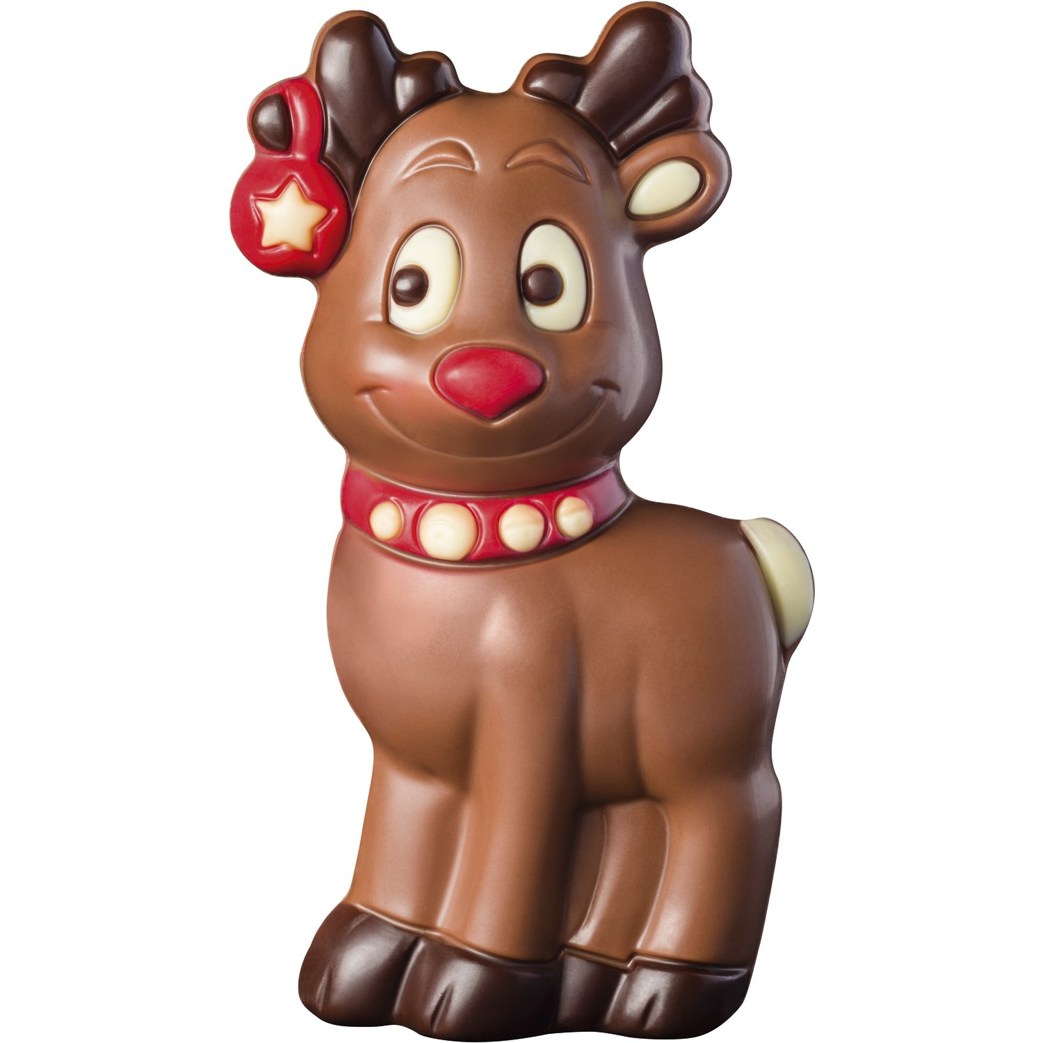 Decorated hollow milk chocolate reindeer in cello - 124mm - 10x75g