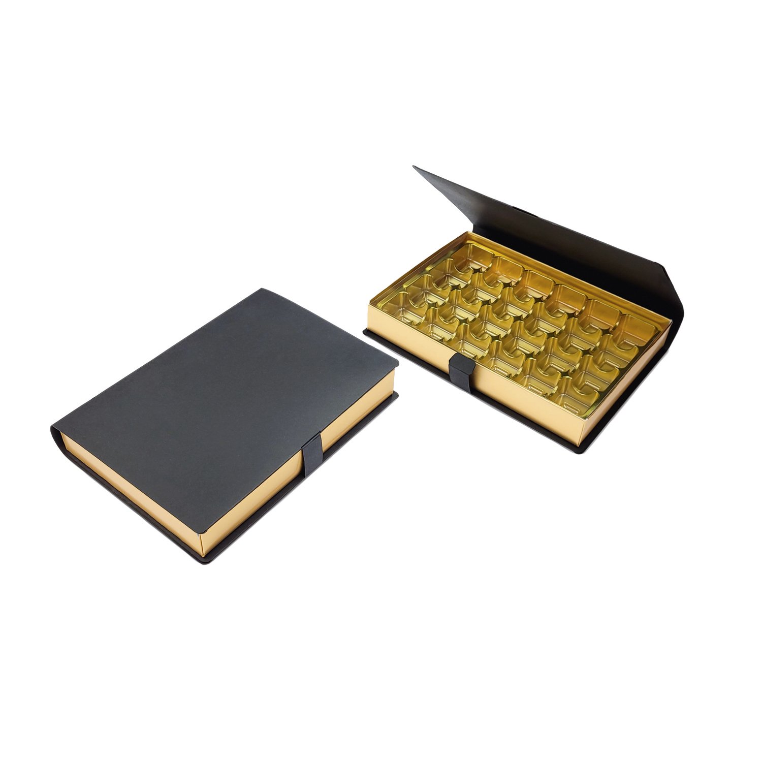 24 choc hinged lid book box with gold vac tray 217 x 157 x 32 - 10pcs