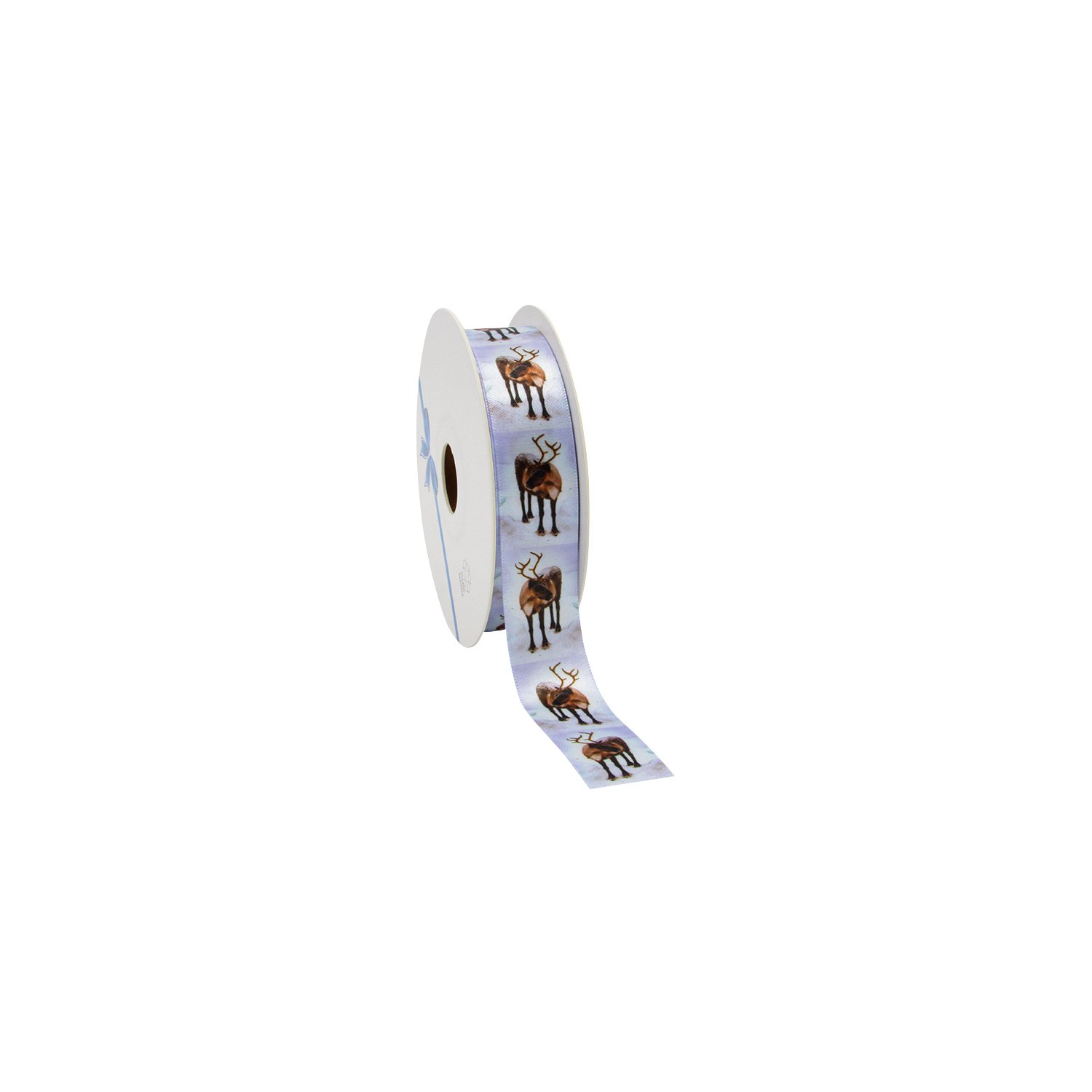 White single faced satin ribbon with reindeer 23mmx20m