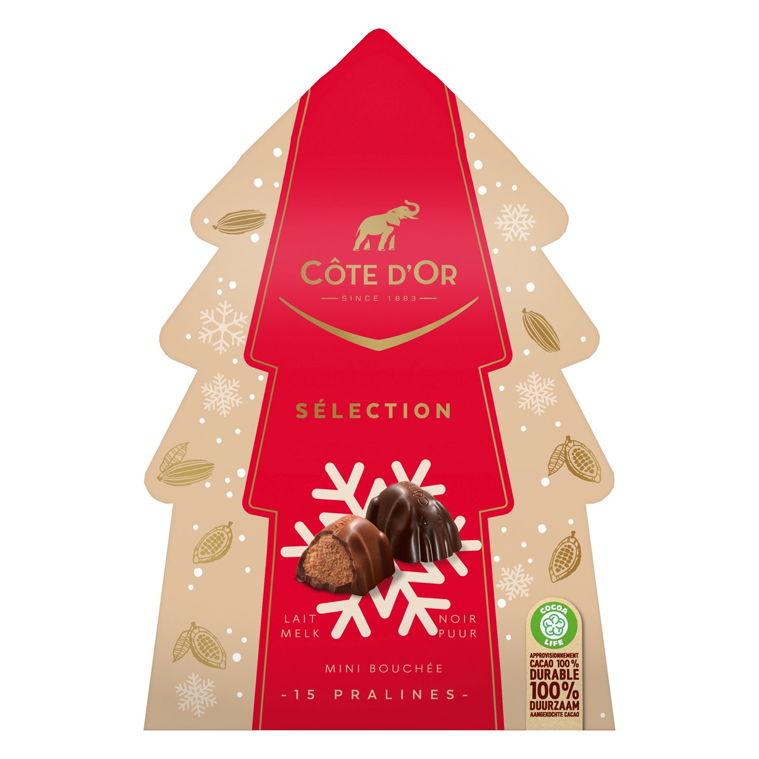 Cote d'Or Mini Bouchee selection in Christmas tree carton 6x130g