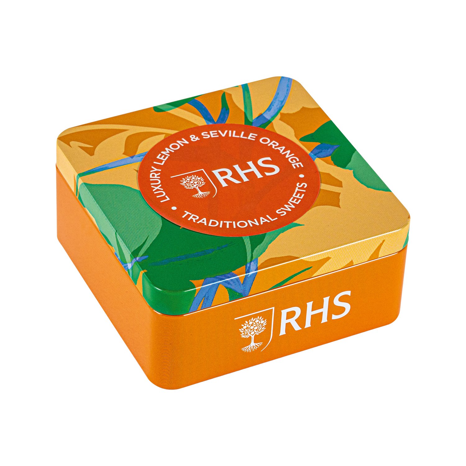 Sicilian lemon & Seville orange sweets in embossed tin 12x120g
