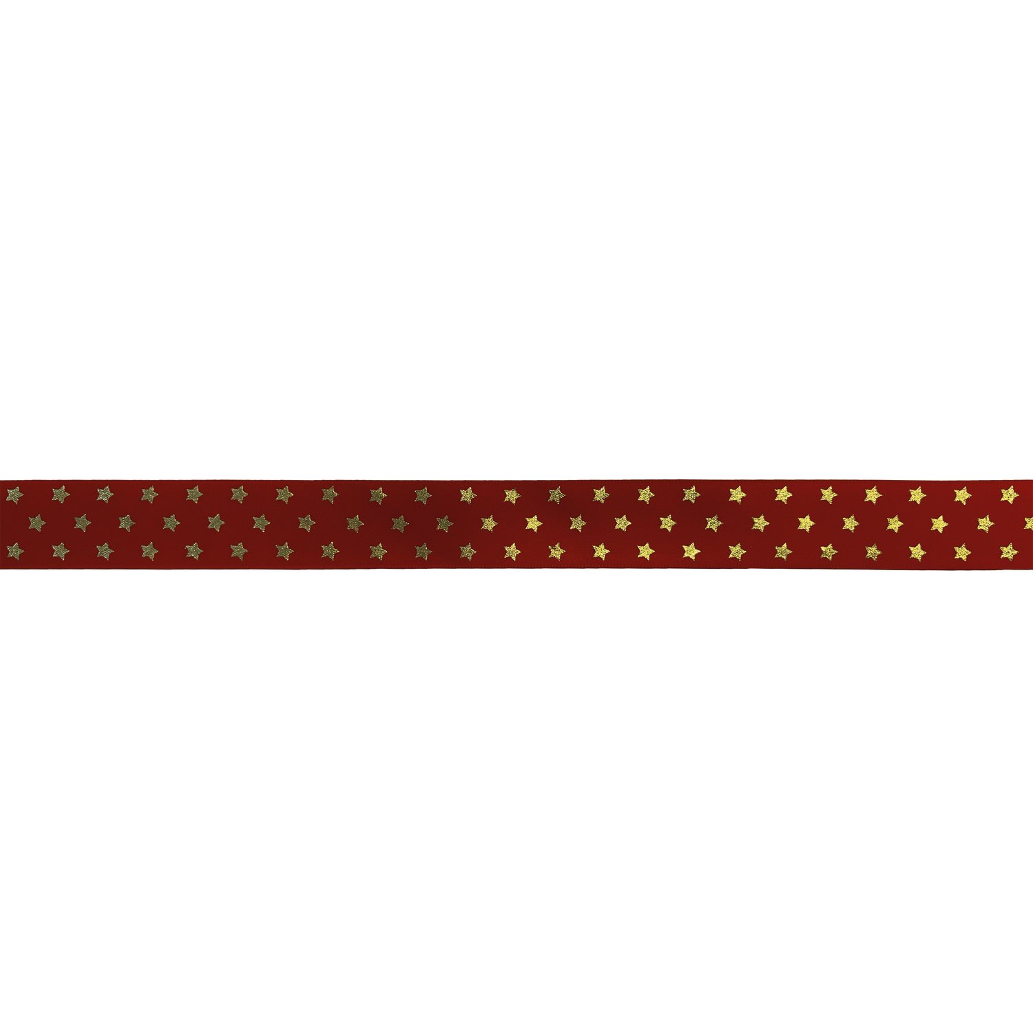 Red single faced satin ribbon with gold twinkling stars - 23mmx25m