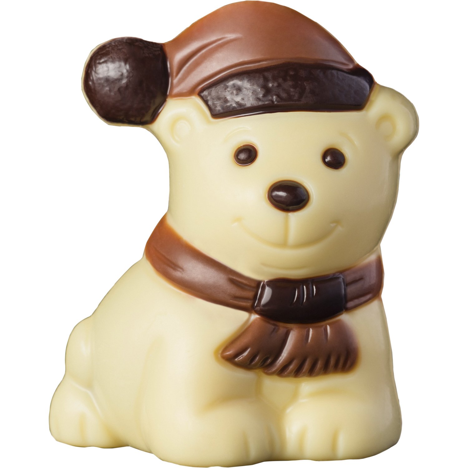 Decorated hollow white chocolate polar bear in cello - 75mm - 12x30g