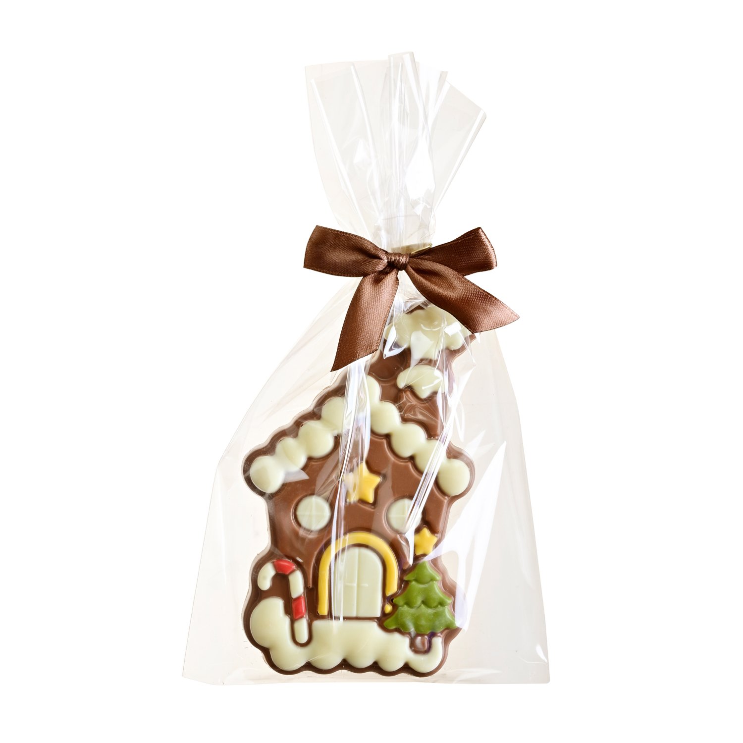 Decorated milk choc Christmas Houses in cello bag 8x150g