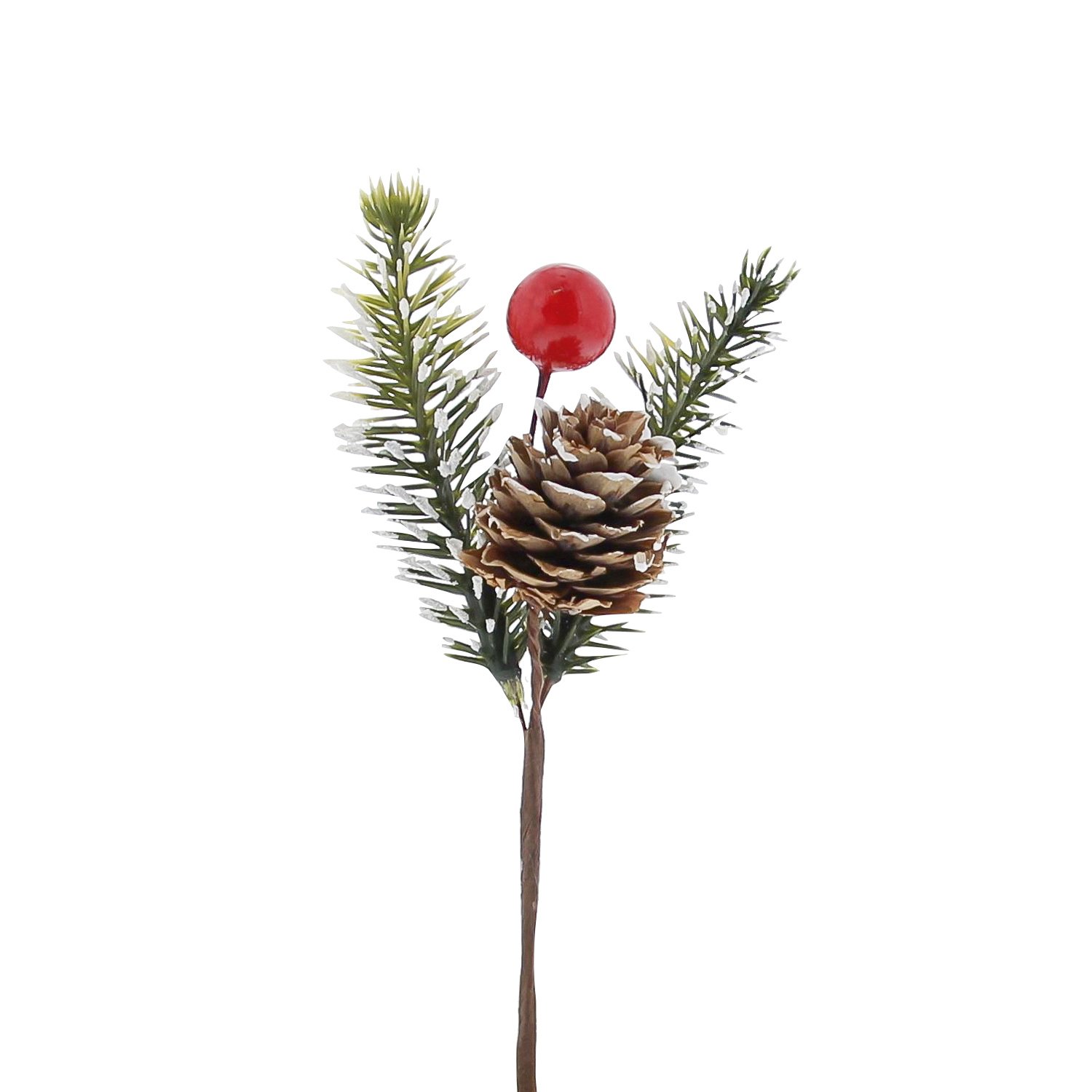 2 snowy pine branches with cone and red berry 125 x 50 x 44mm - 96xpcs