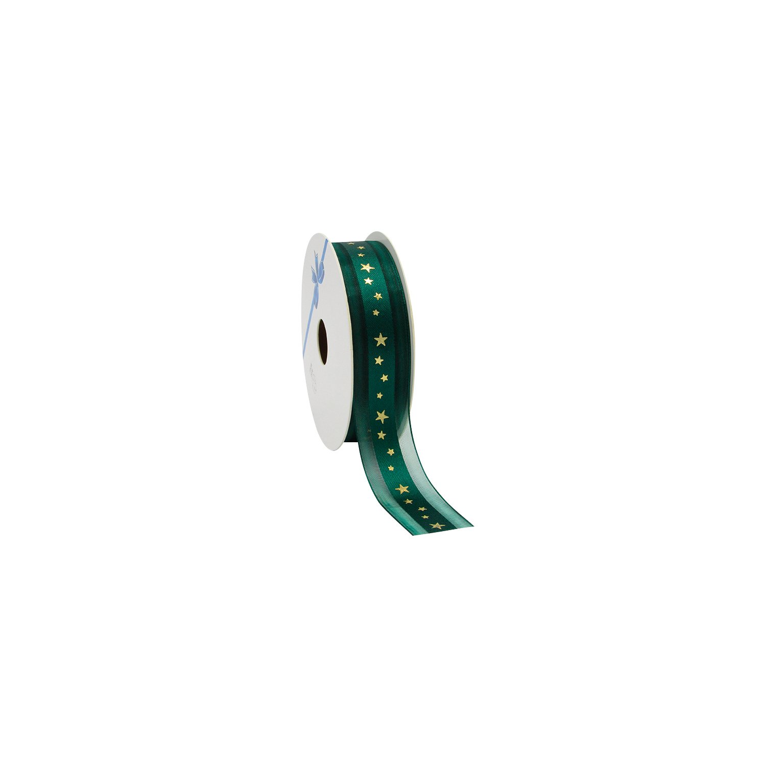 Dark green organza and satin ribbon with gold stars 25mmx20m