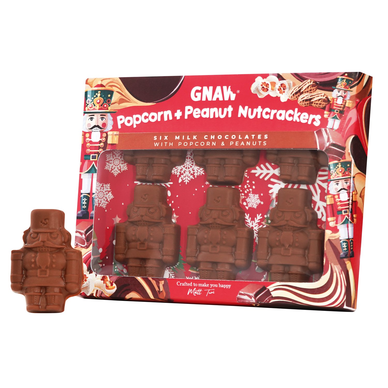 Gnaw milk choc mini Nutcracker with popcorn and peanut gift set  6x180g
