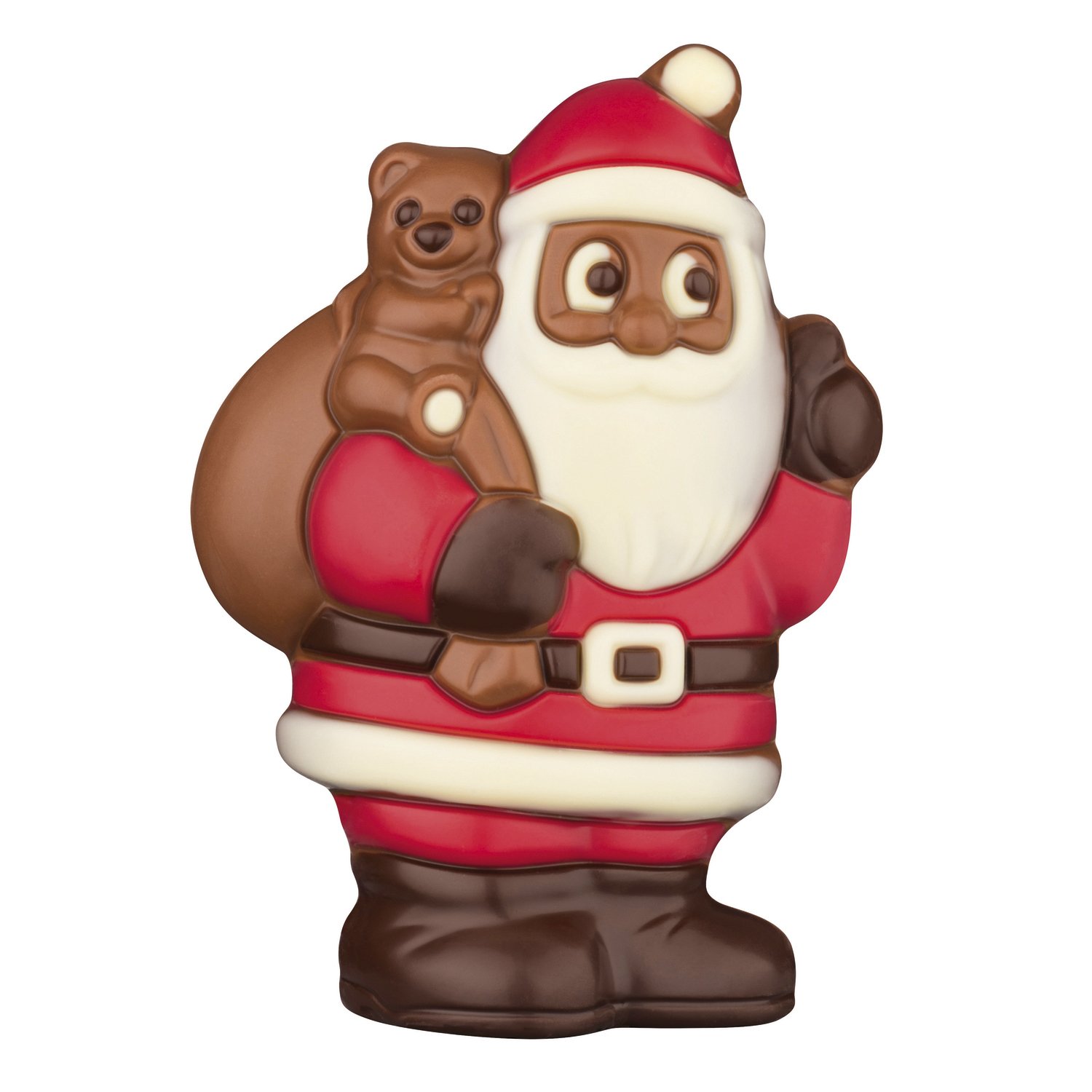 Decorated hollow milk chocolate Santa with teddy in cello - 125mm - 8x75g