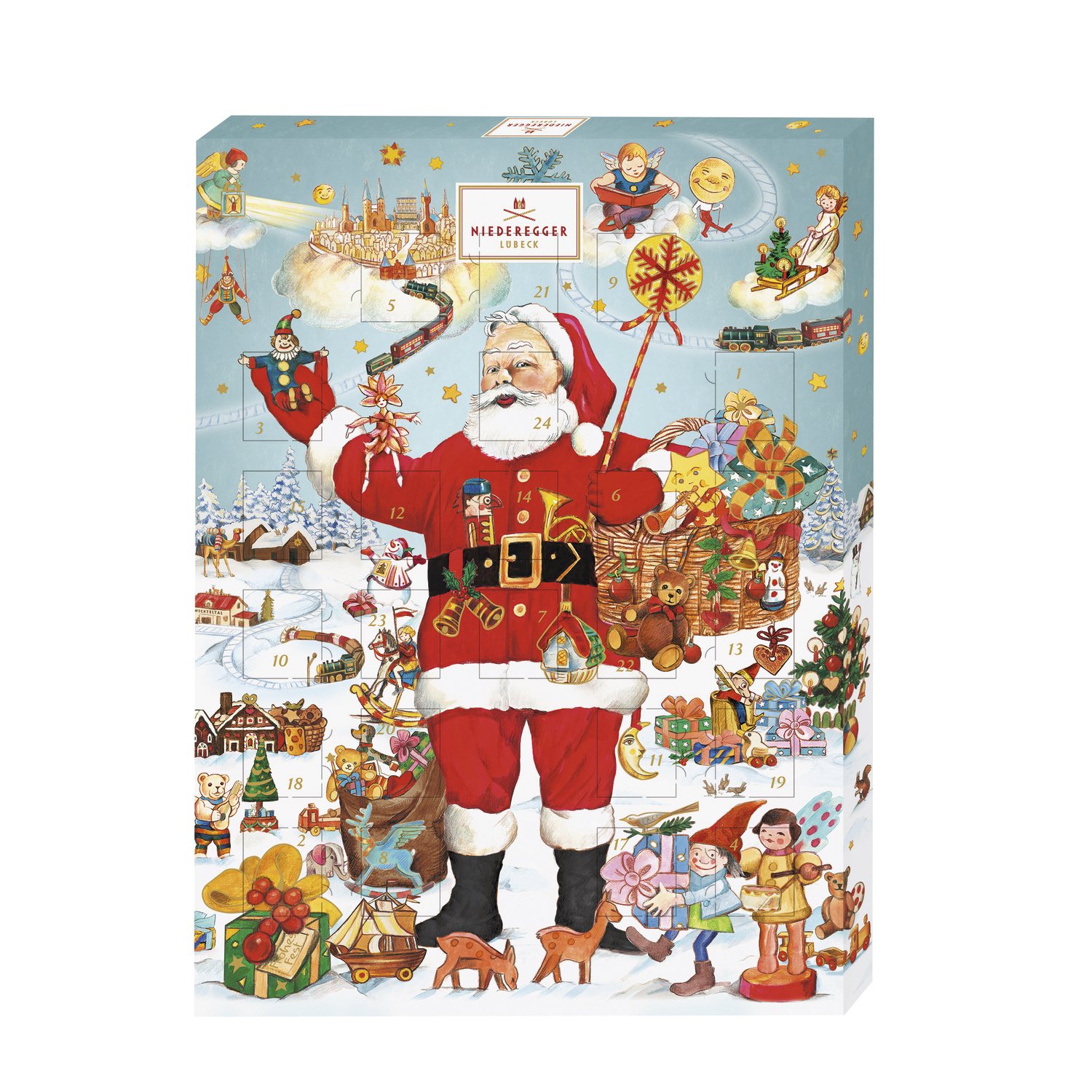 Classic Santa Claus advent with marzipan loaves 45 x 33 x 3.5cm - 3x500g