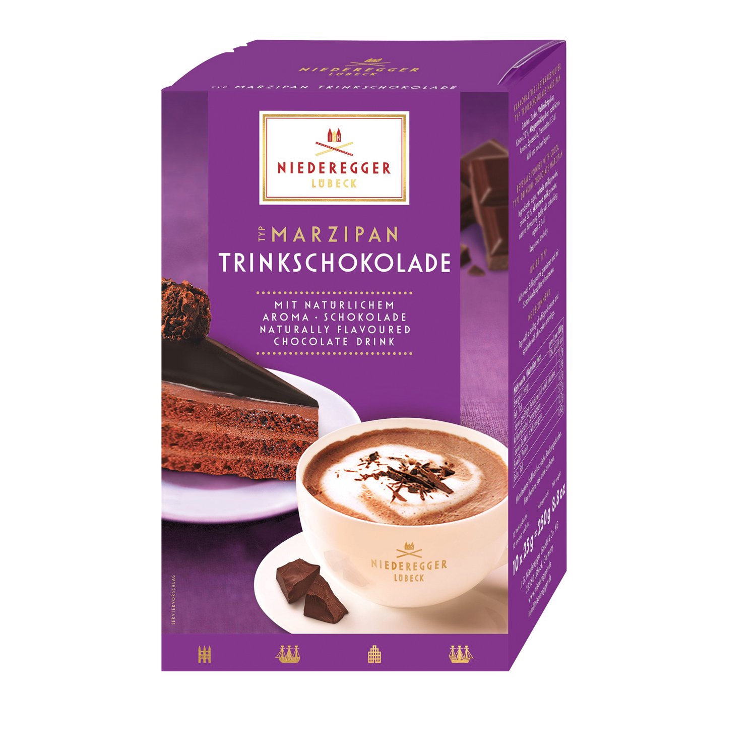 Marzipan flavour drinking chocolate sachets (10) in gift box  VAT FREE 8x250g