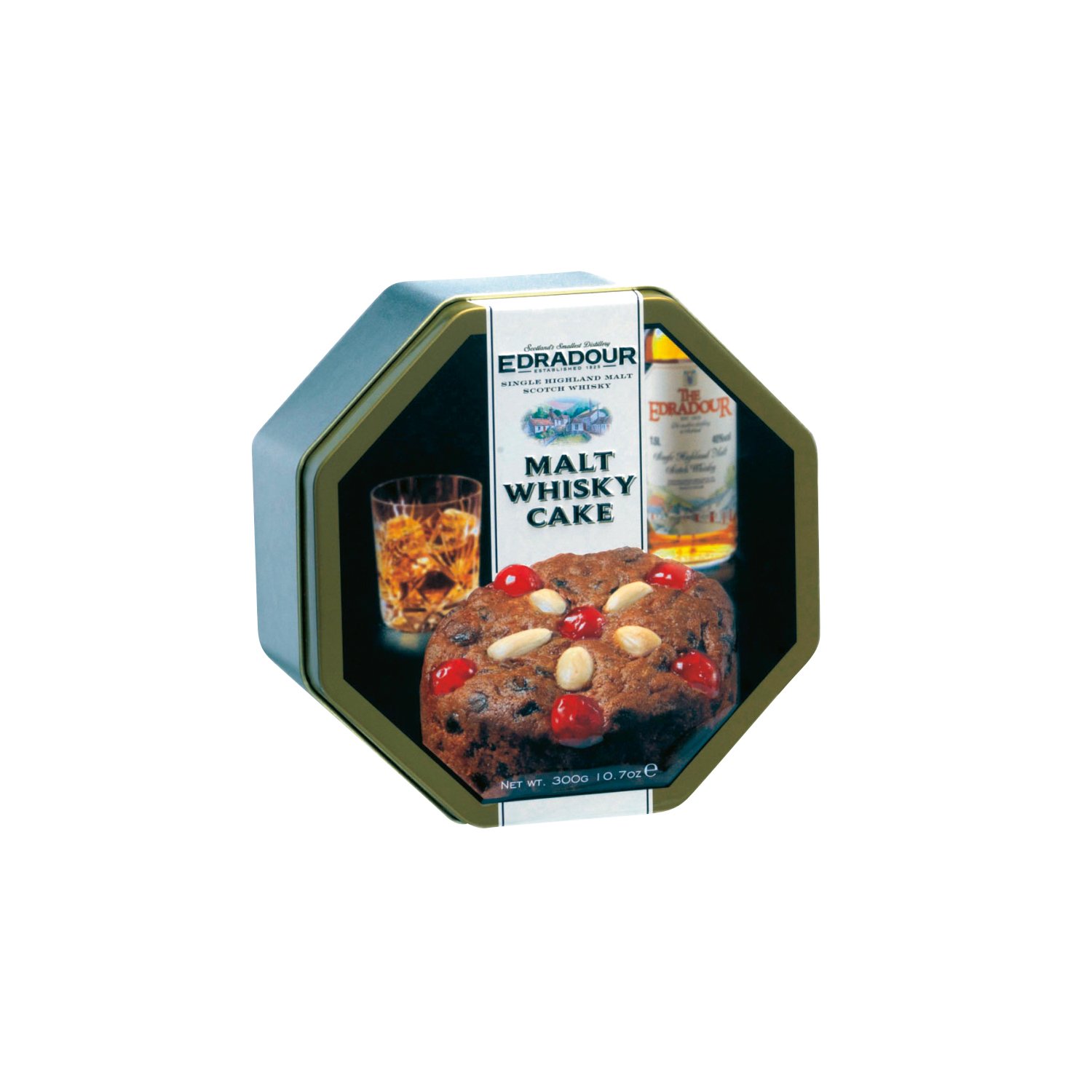Edradour malt whisky flavoured cake in octagonal tin - VAT FREE 12x300g