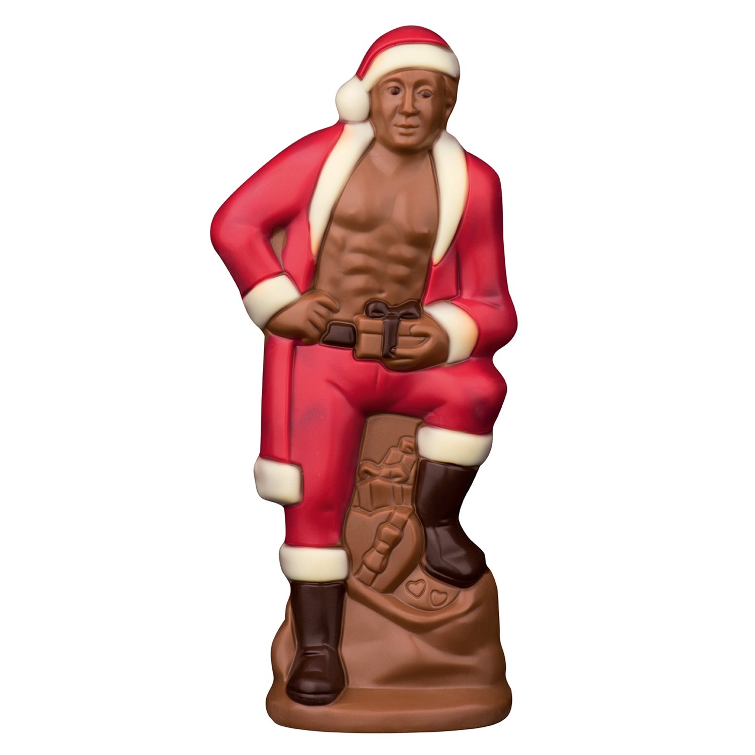 Decorated hollow milk chocolate Christmas man in gift bag - 205mm 5x150g