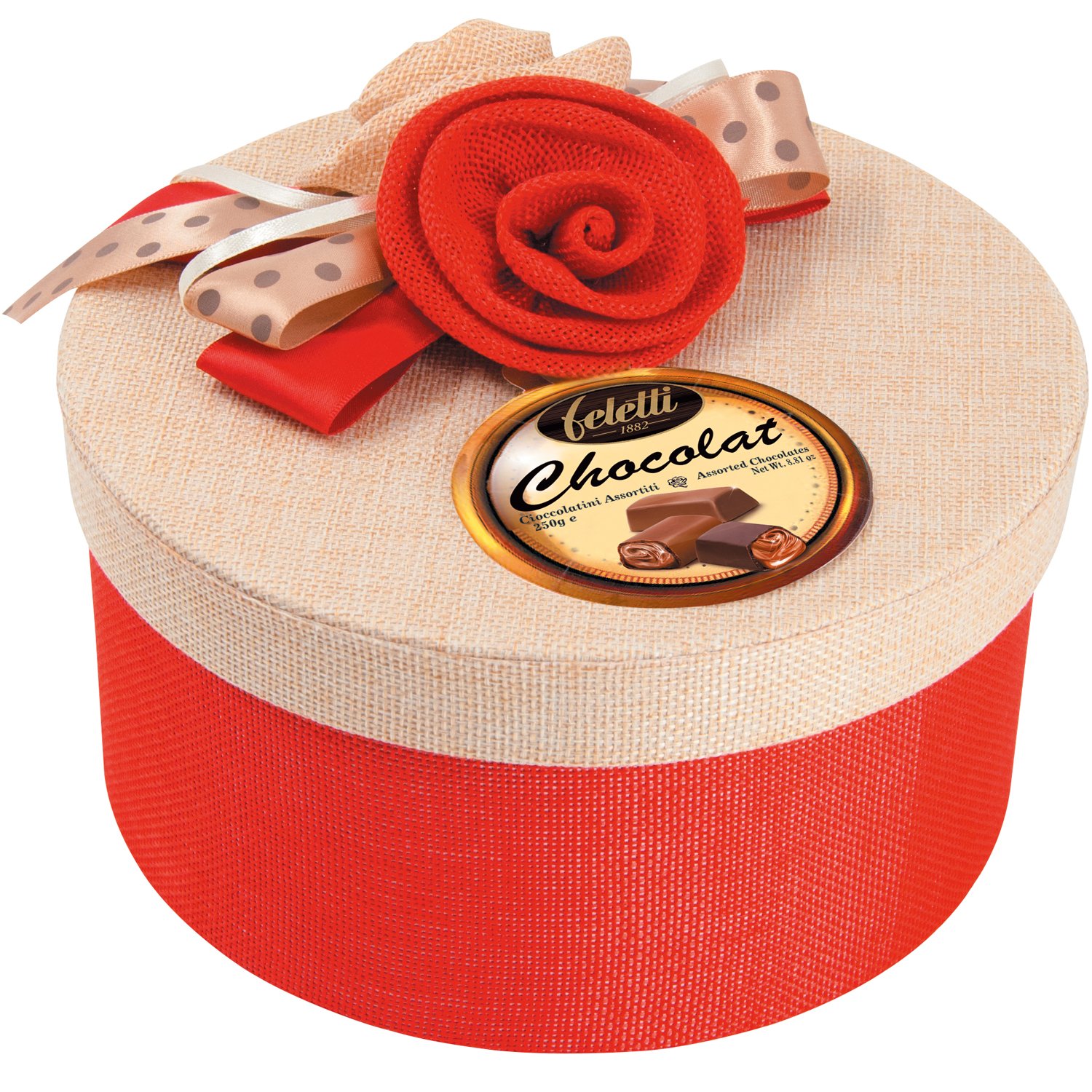 Feletti Elodie fabric gift box of milk and dark cream filled chocs 6x250g