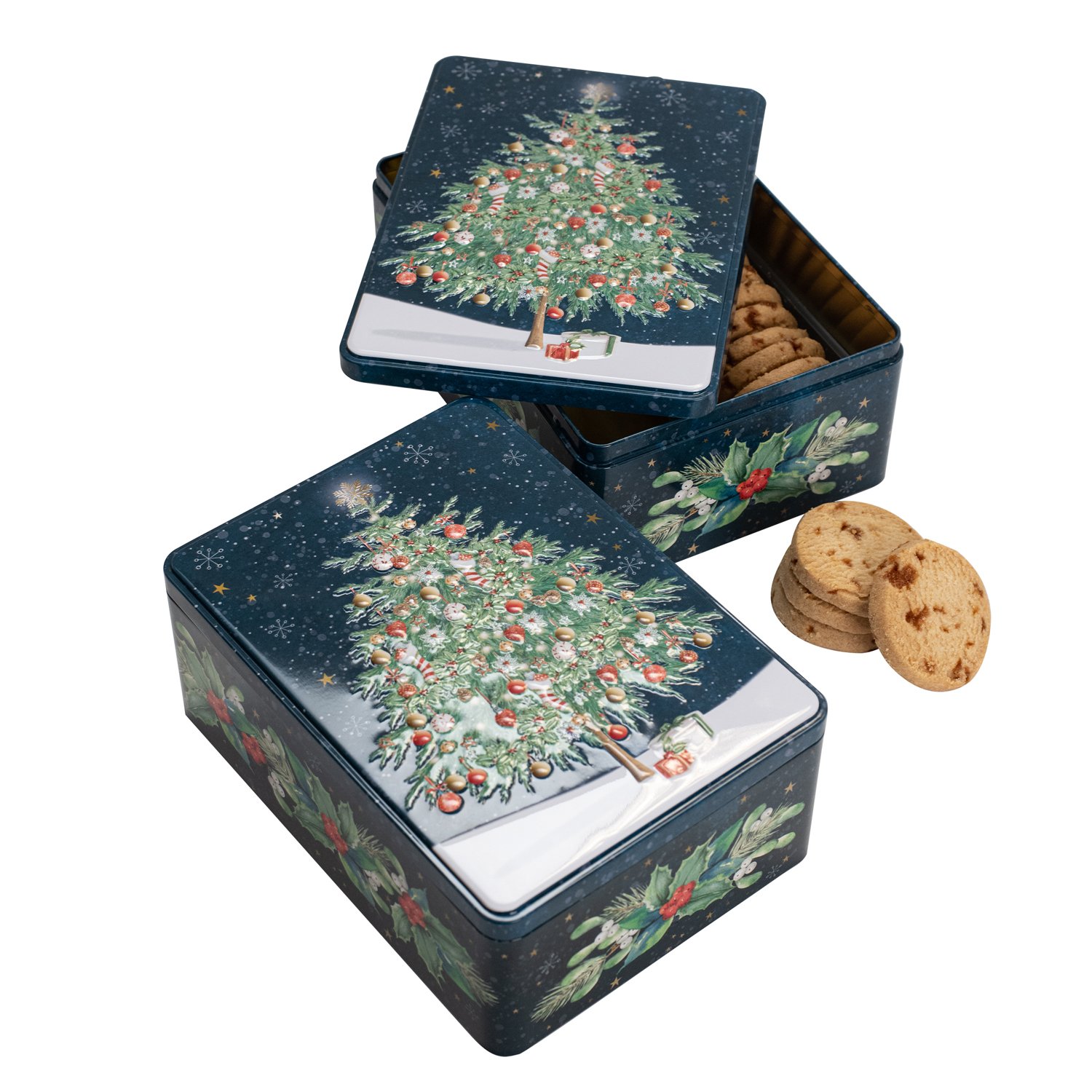 Christmas tree rectangular tin of salted caramel biscuits - VAT FREE 12x400g