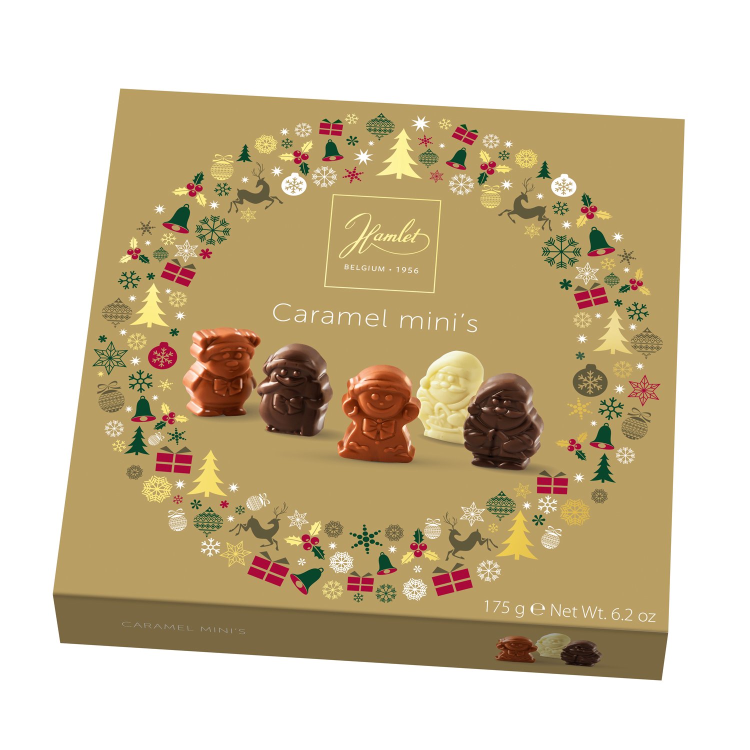 Hamlet gold carton of chocolate caramel filled Christmas figures 12x175g