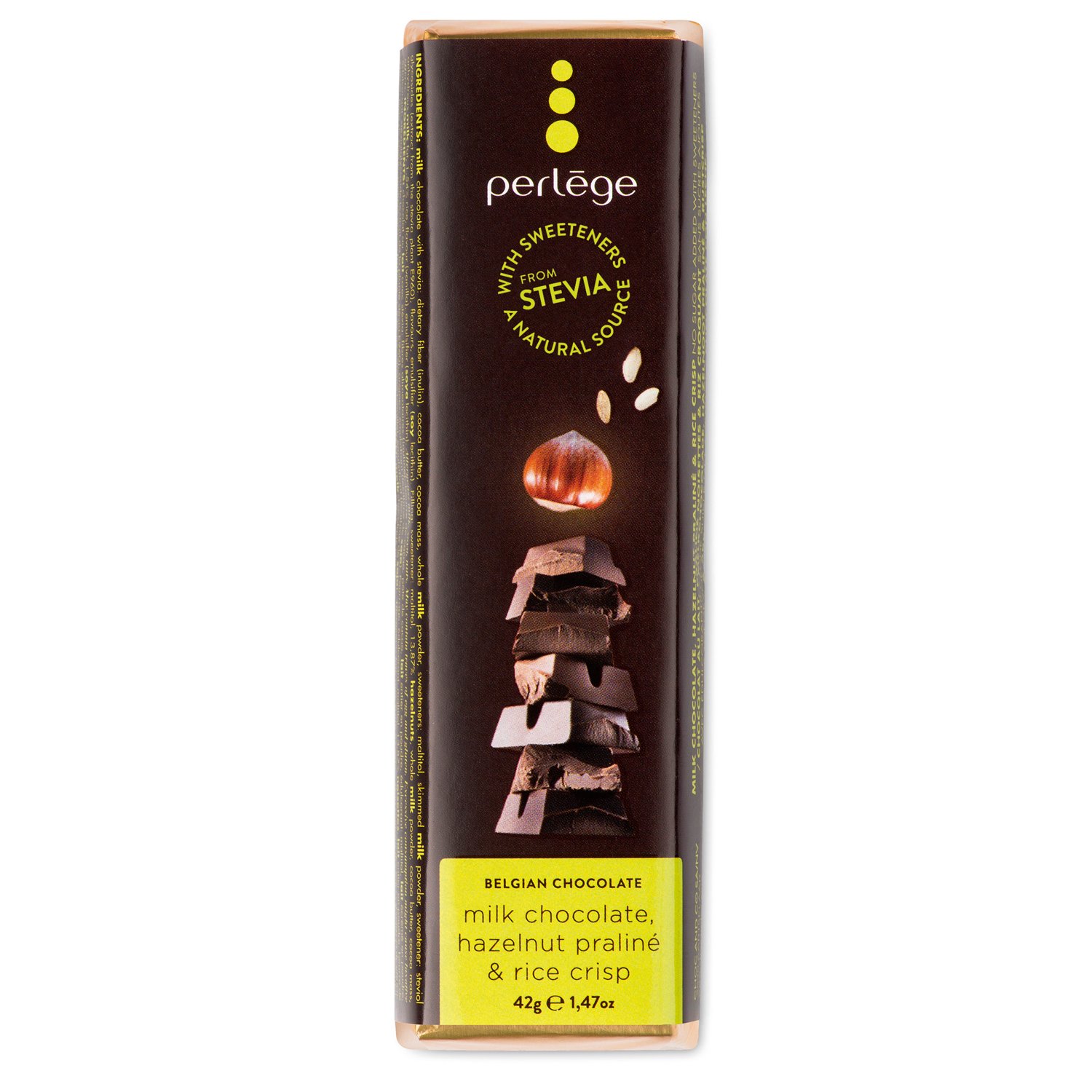 Perl�ge  milk chocolate bar with hazelnut praline & rice crisp 15x42g