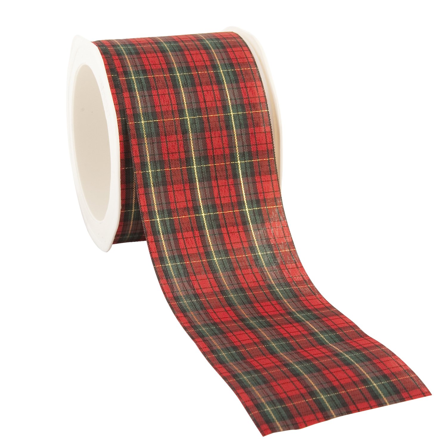 Red tartan cut edge woven ribbon 60mmx20m