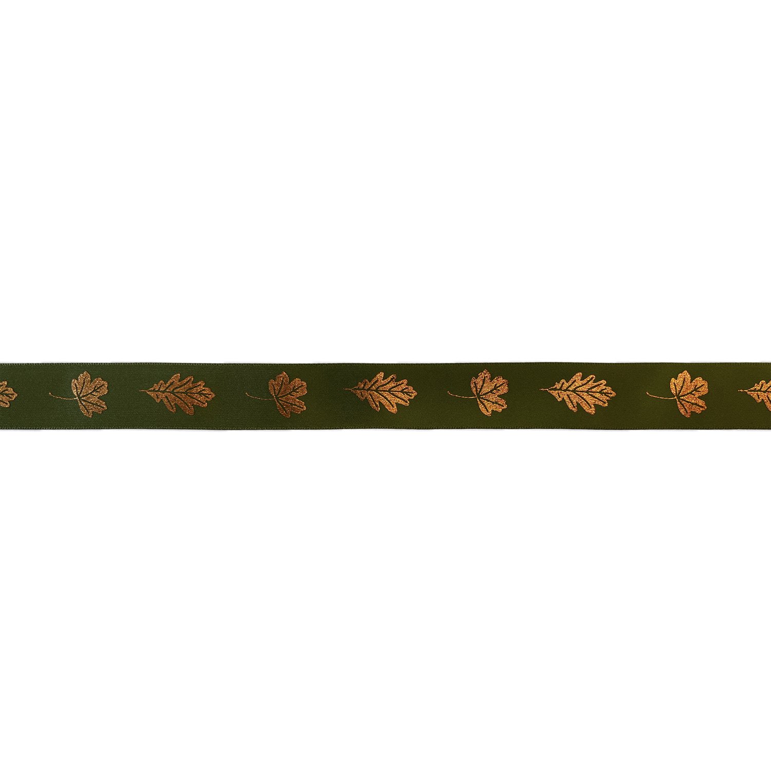 Forest green single faced satin ribbon with bronze autumn leaves - 23mmx25m