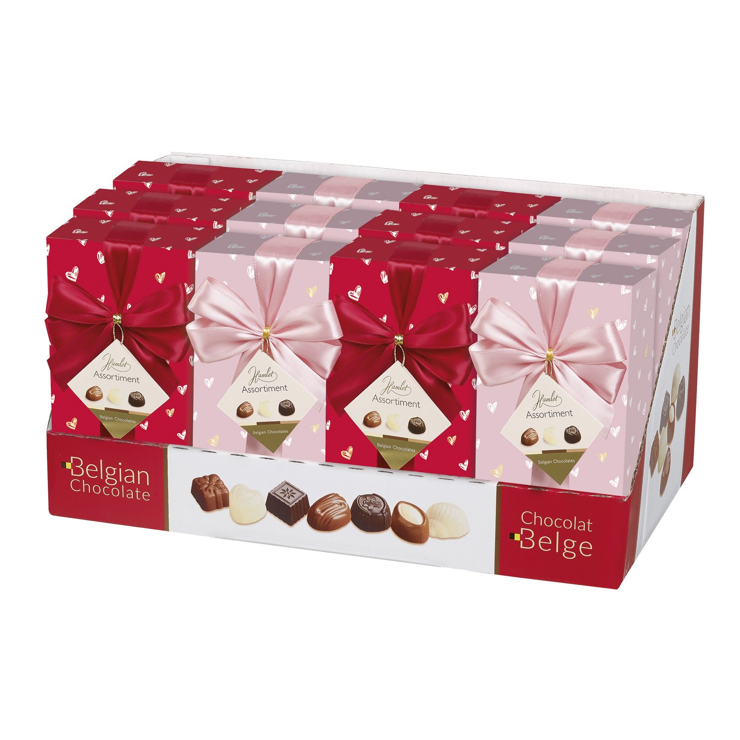 Valentine Line gift wrapped ballotins of asstd Belgian chocs in display - 12x250g