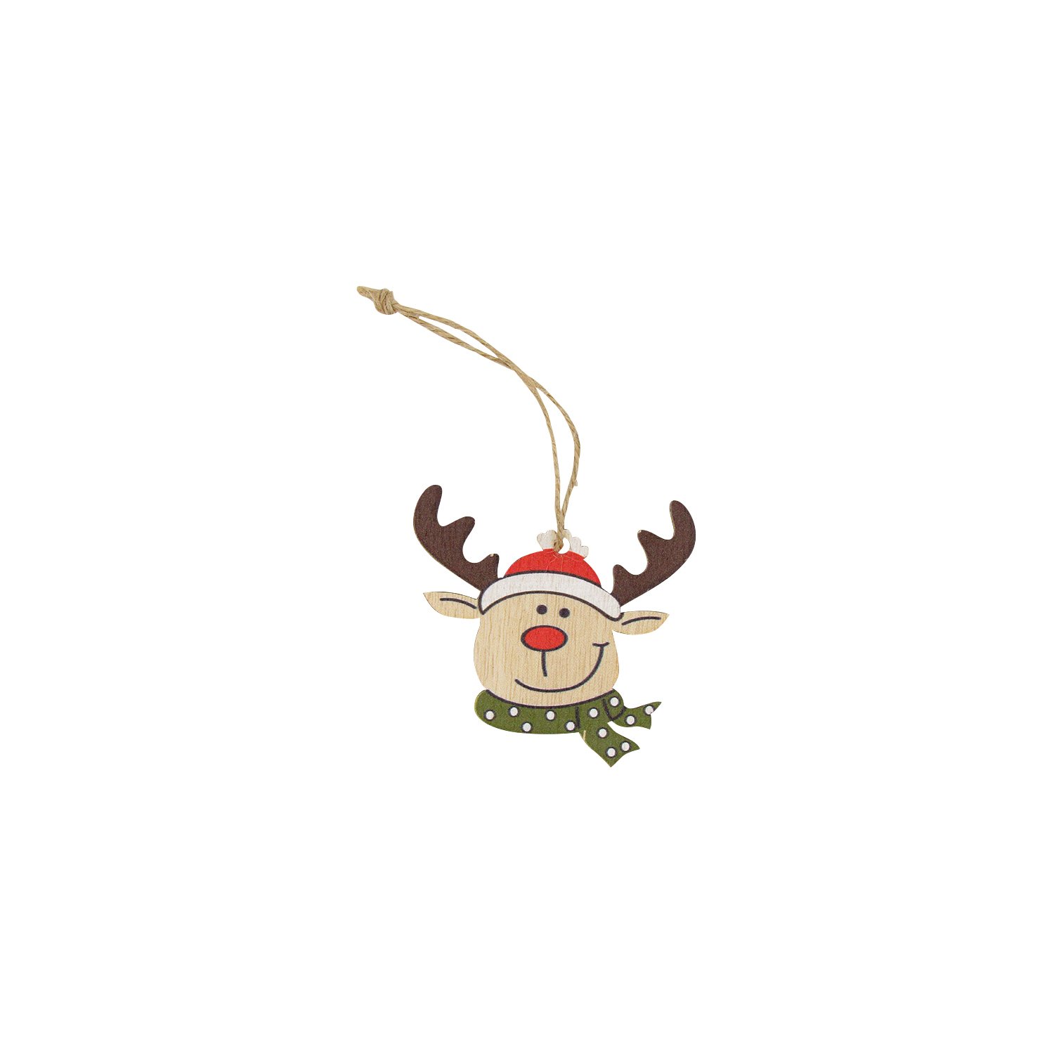 Wooden reindeer face hanger with rope loop 7 x 6.5cm x 24pcs