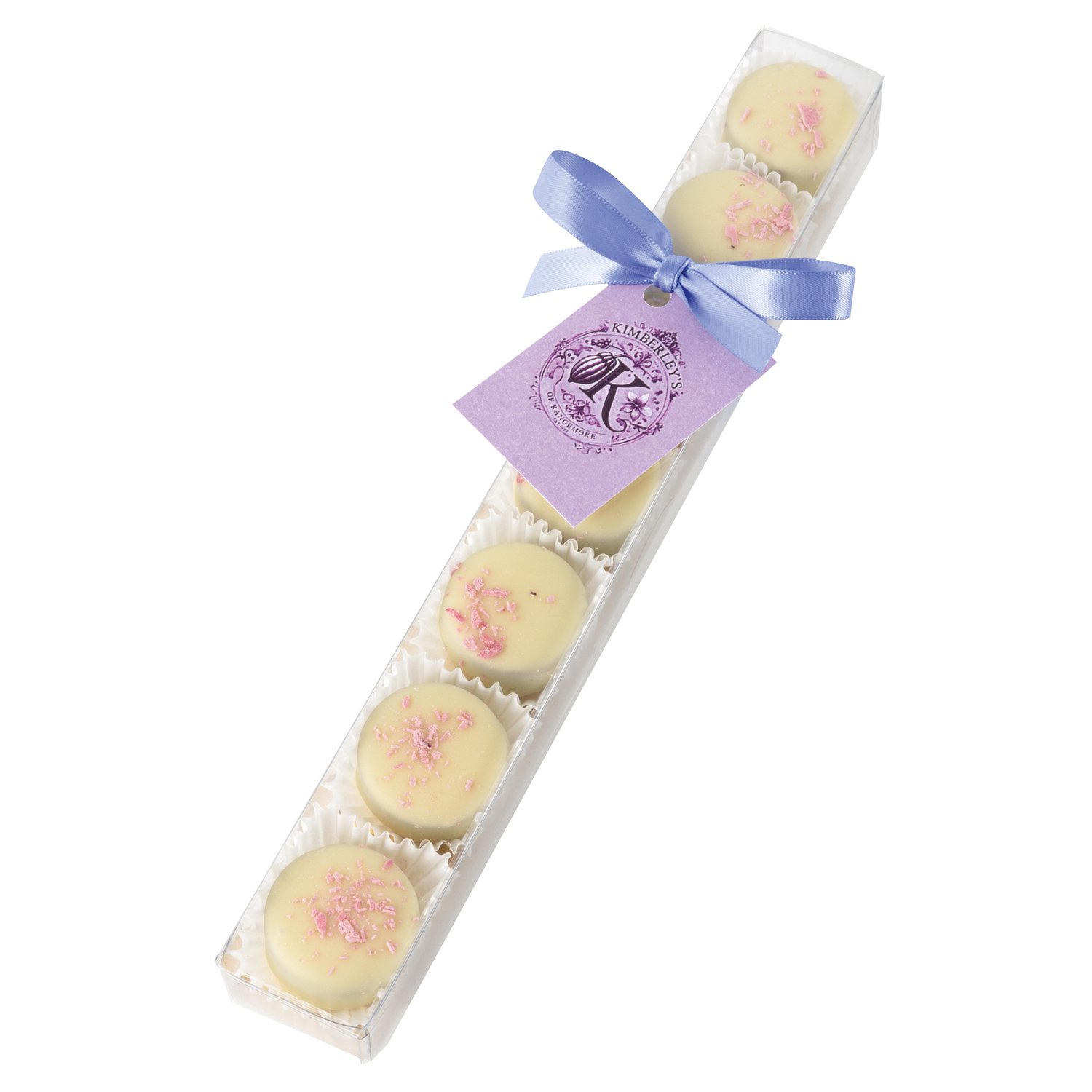 English strawberry & pepper chocs in 25cm finger box with ribbon 12x95g