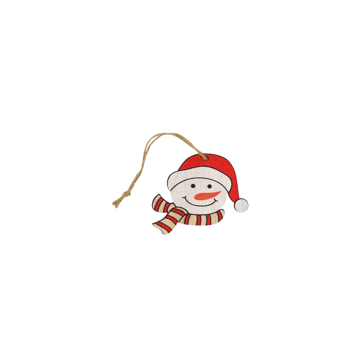 Wooden snowman face hanger with rope loop 7 x 6.5cm x 24pcs