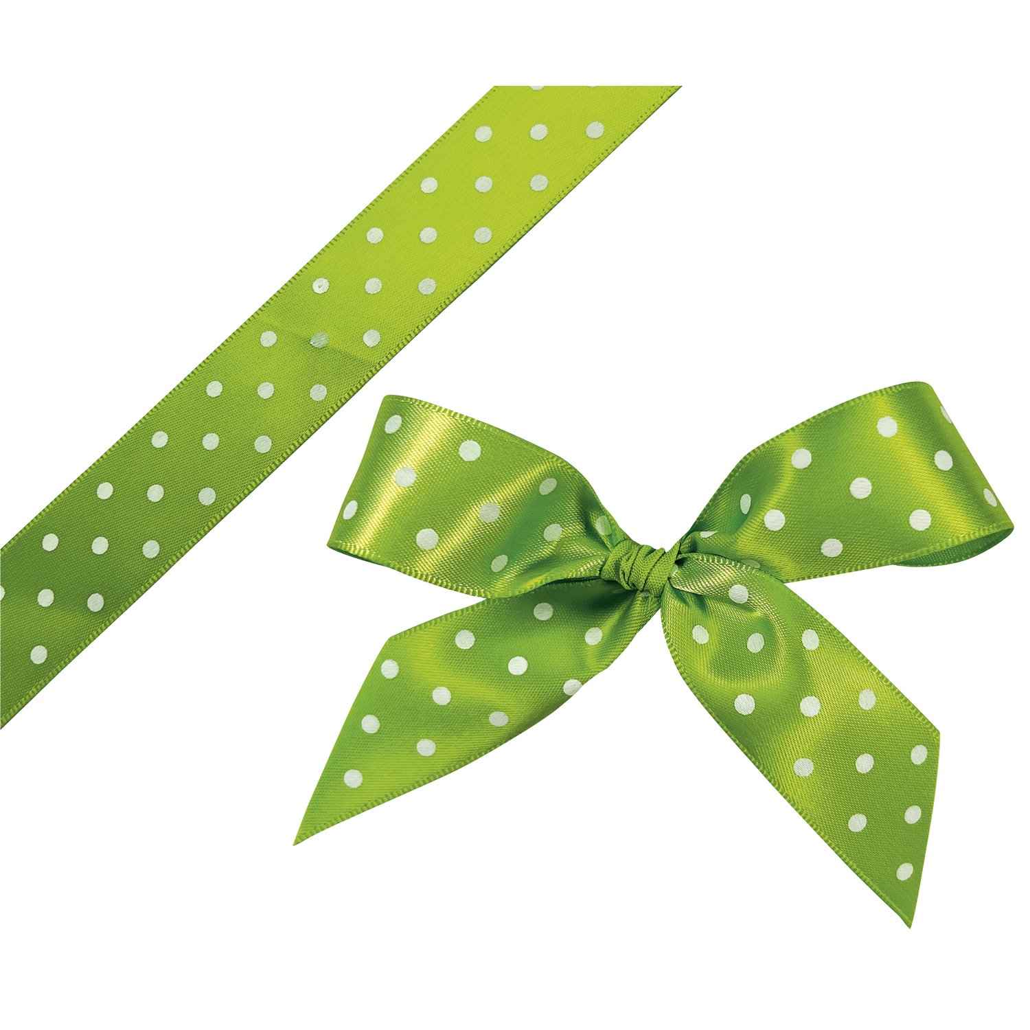 Green single face satin woven edge ribbon with white dots - 23mmx20m