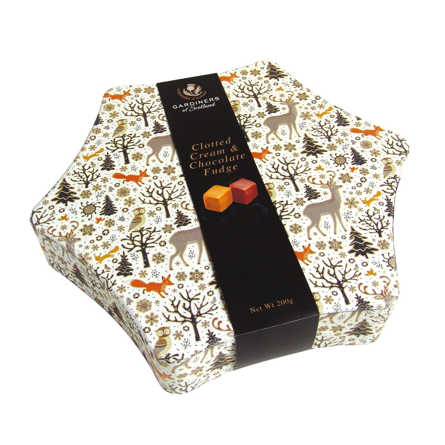 Christmas star tin of clotted cream and chocolate fudge 8x350g