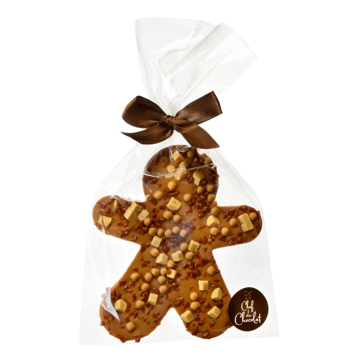 Decorated milk choc Gingerbread person with caramel in cello bag 12x100g