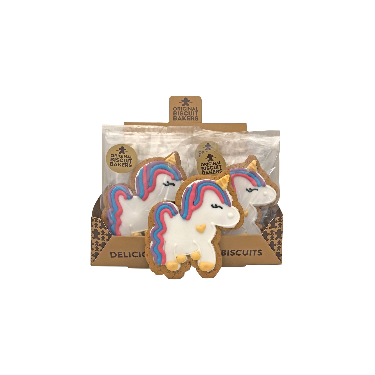 Unicorn shaped iced gingerbread biscuits display - VAT FREE x 12pcs