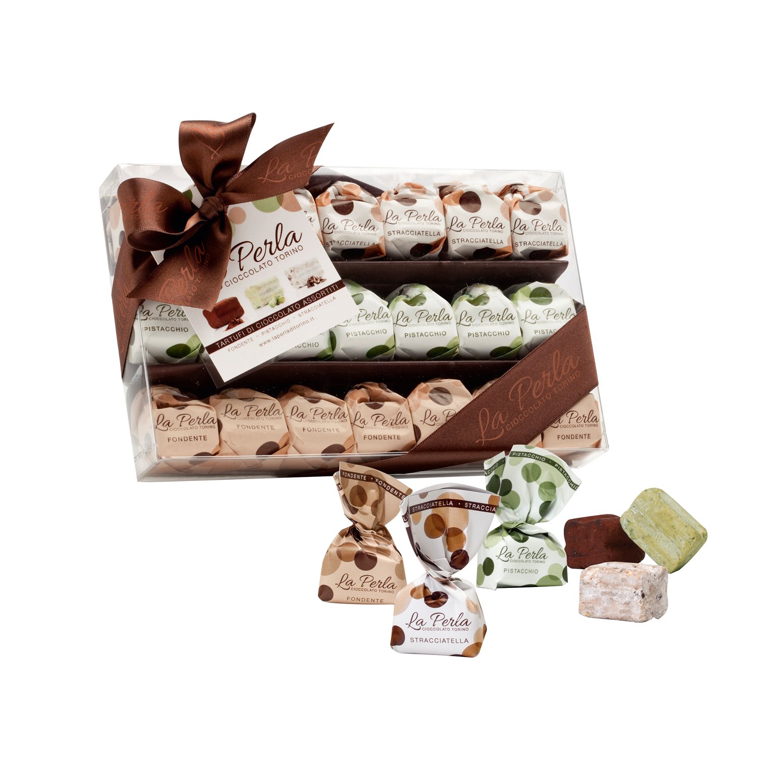 Mini Tartufi assorted choc truffles in cello gift box 18x10.5x2.5cm 12x150g