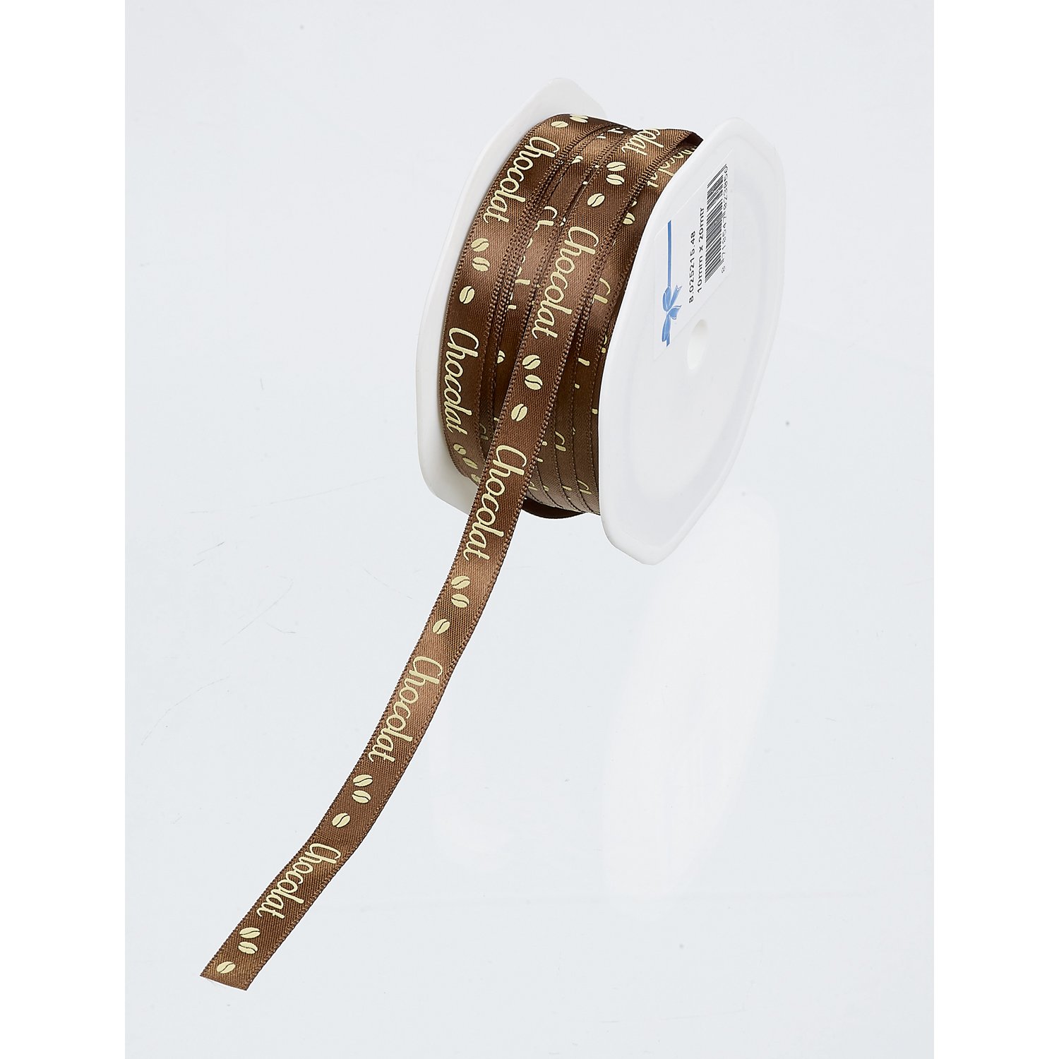 THS Packing - Dark brown Chocolat printed single faced satin woven edge ribbon x 10mm x 20m