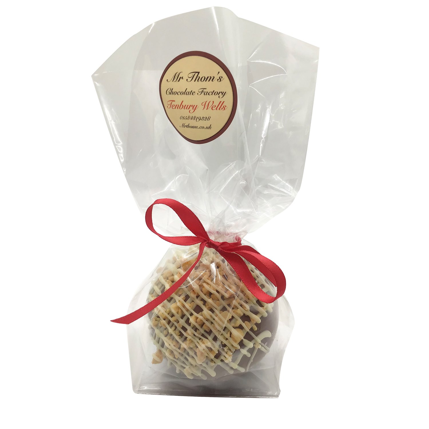 Honeycomb decorated hollow milk chocolate baubles in cello bag 10x80g