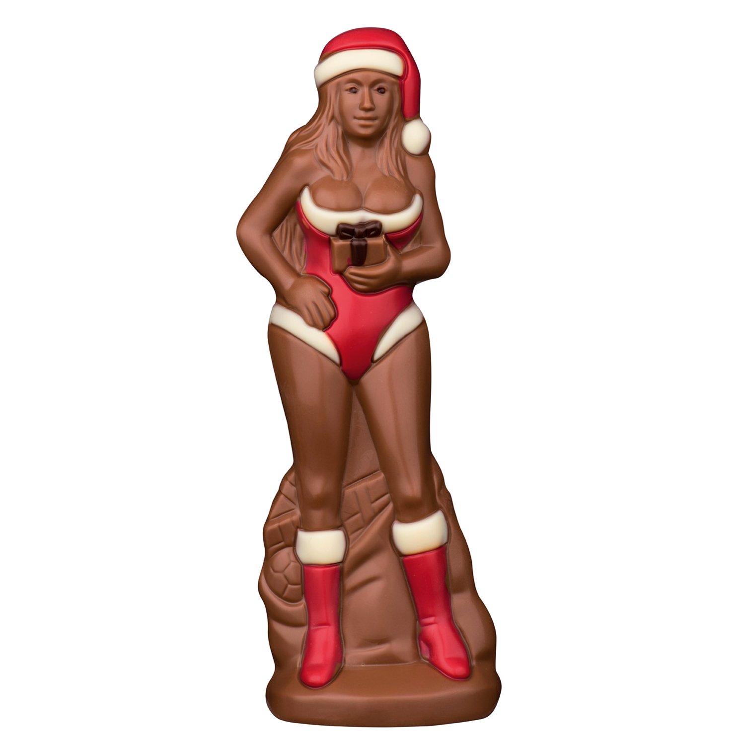 Decorated hollow milk chocolate Christmas woman in gift bag - 205mm 5x150g