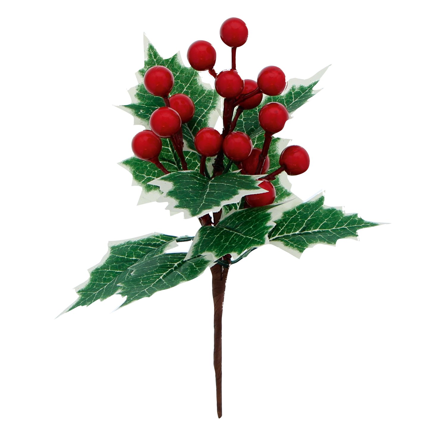 9 Holly leaves with 15 red berries - 18.5 x 15 x 13cm x 24pcs