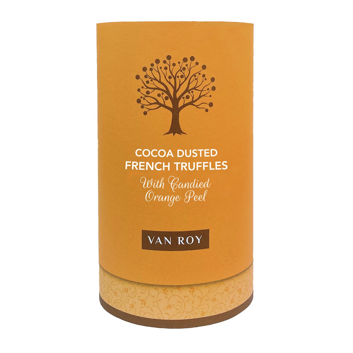 Van Roy cocoa truffles with candied orange peel in rigid tube 8x150g