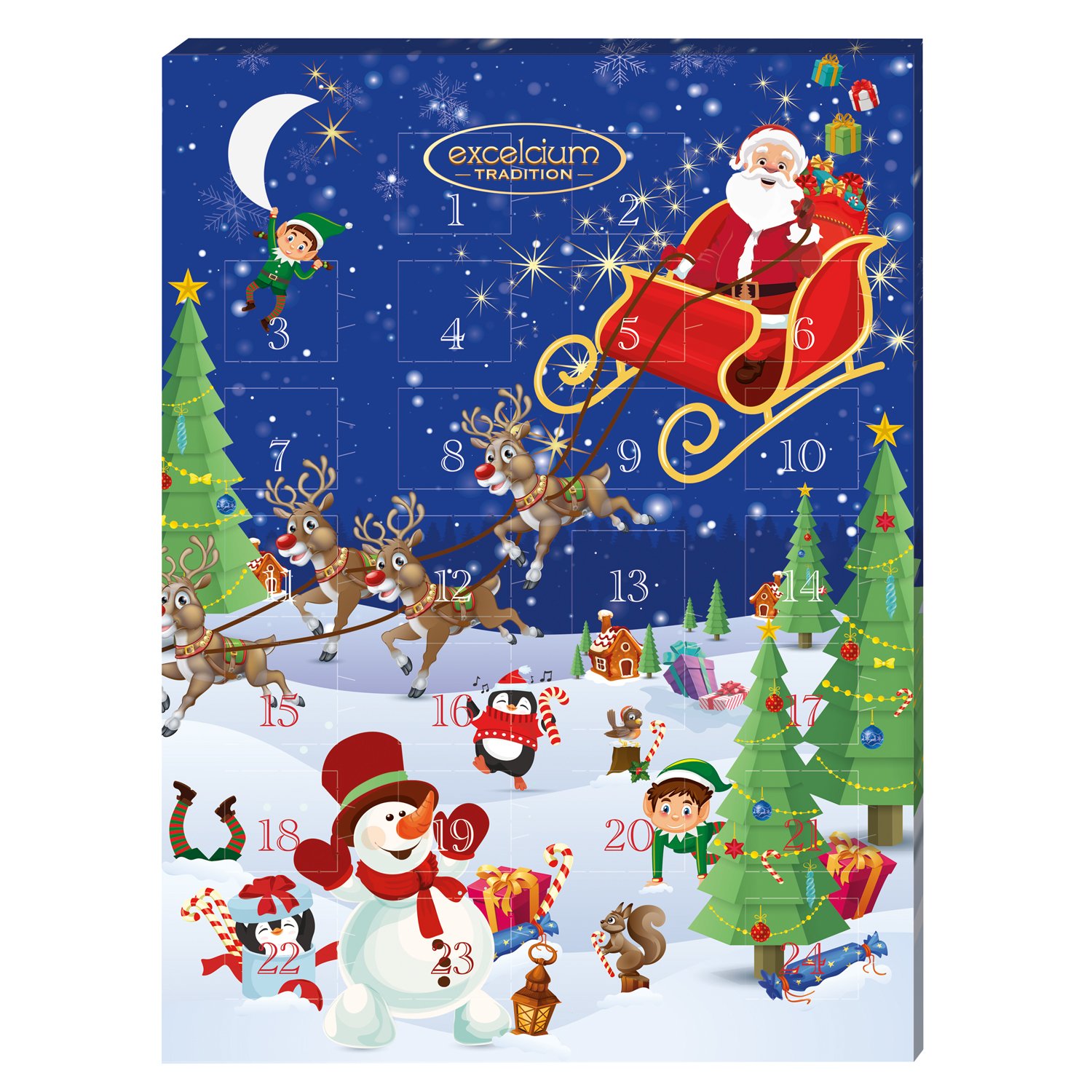 Excelcium advent calendar with milk Christmas characters 32x65g